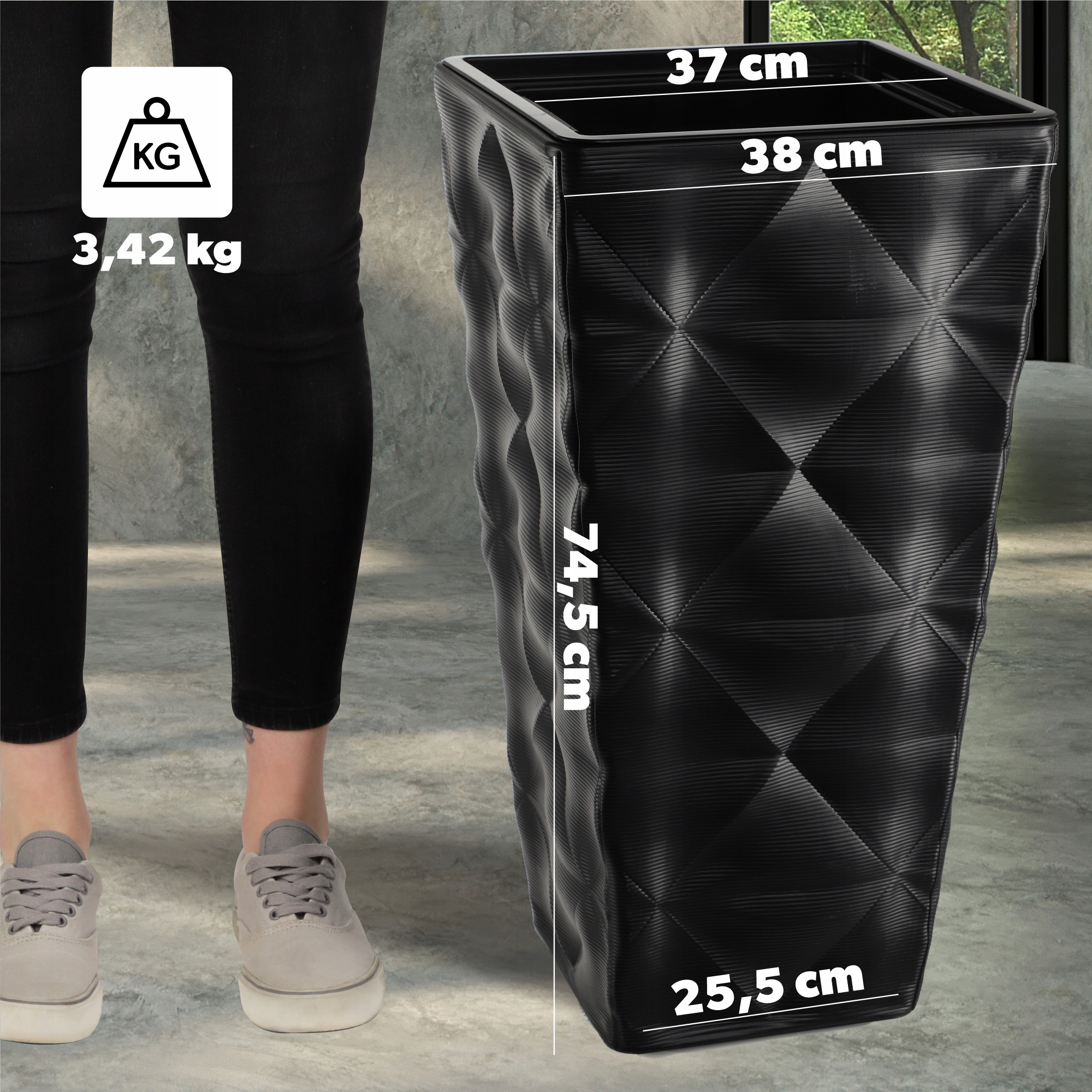 Donica ogrodowa Bando wysoka z wkładem 40 cm, czarna