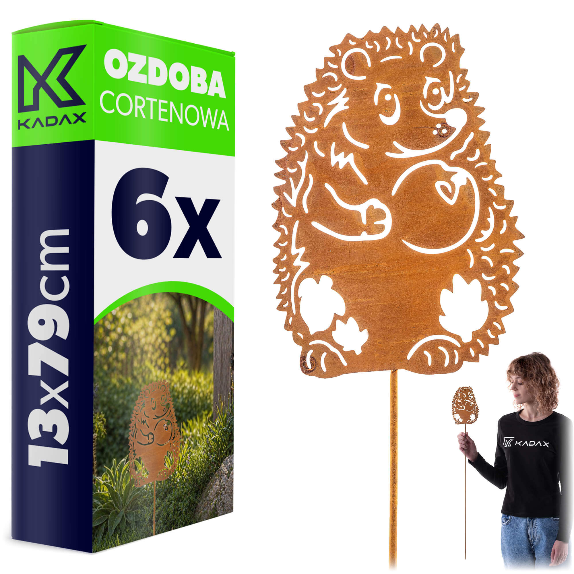 Ozdoba ogrodowa ze stali corten Laborde jeż 13 x 79 cm 6 szt.