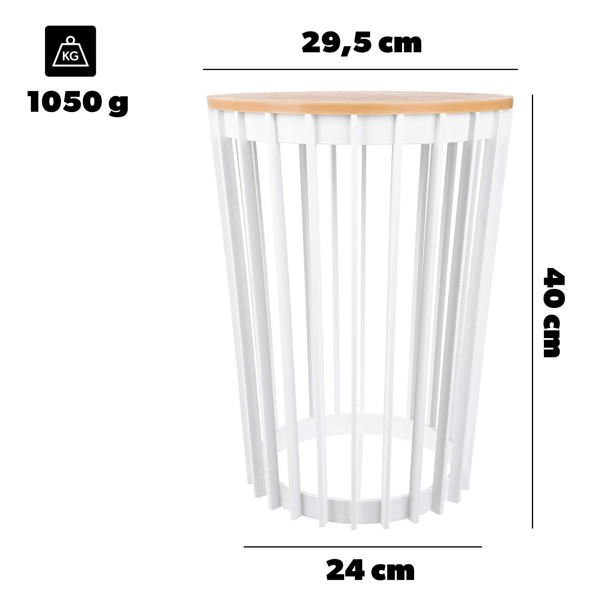 Kwietnik dwustronny Aytre 40 cm biały + blat naturalne drewno