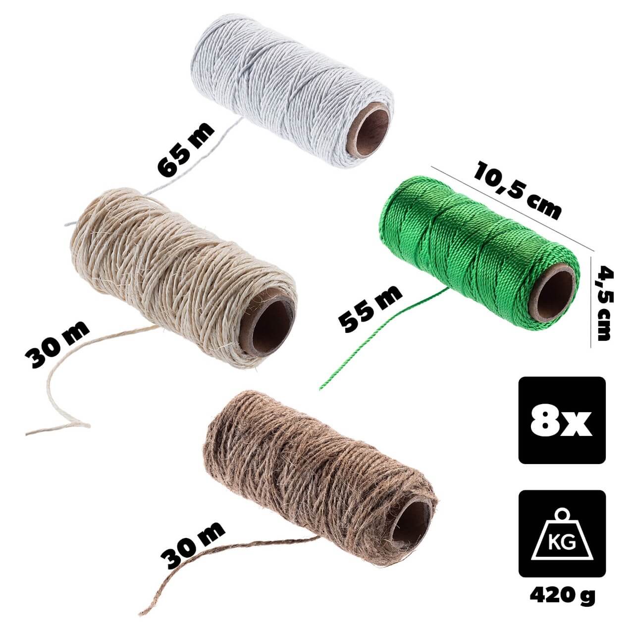 Zestaw sznurków ogrodowych Dienne 30-65 m x 1 mm 8 szt.