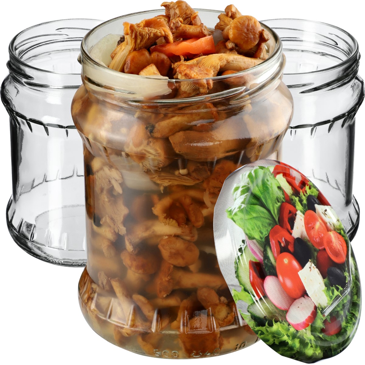 Słoiki na przetwory Kisko 500ml 48szt fi 82 mm + wieczka "Mix Warzyw"