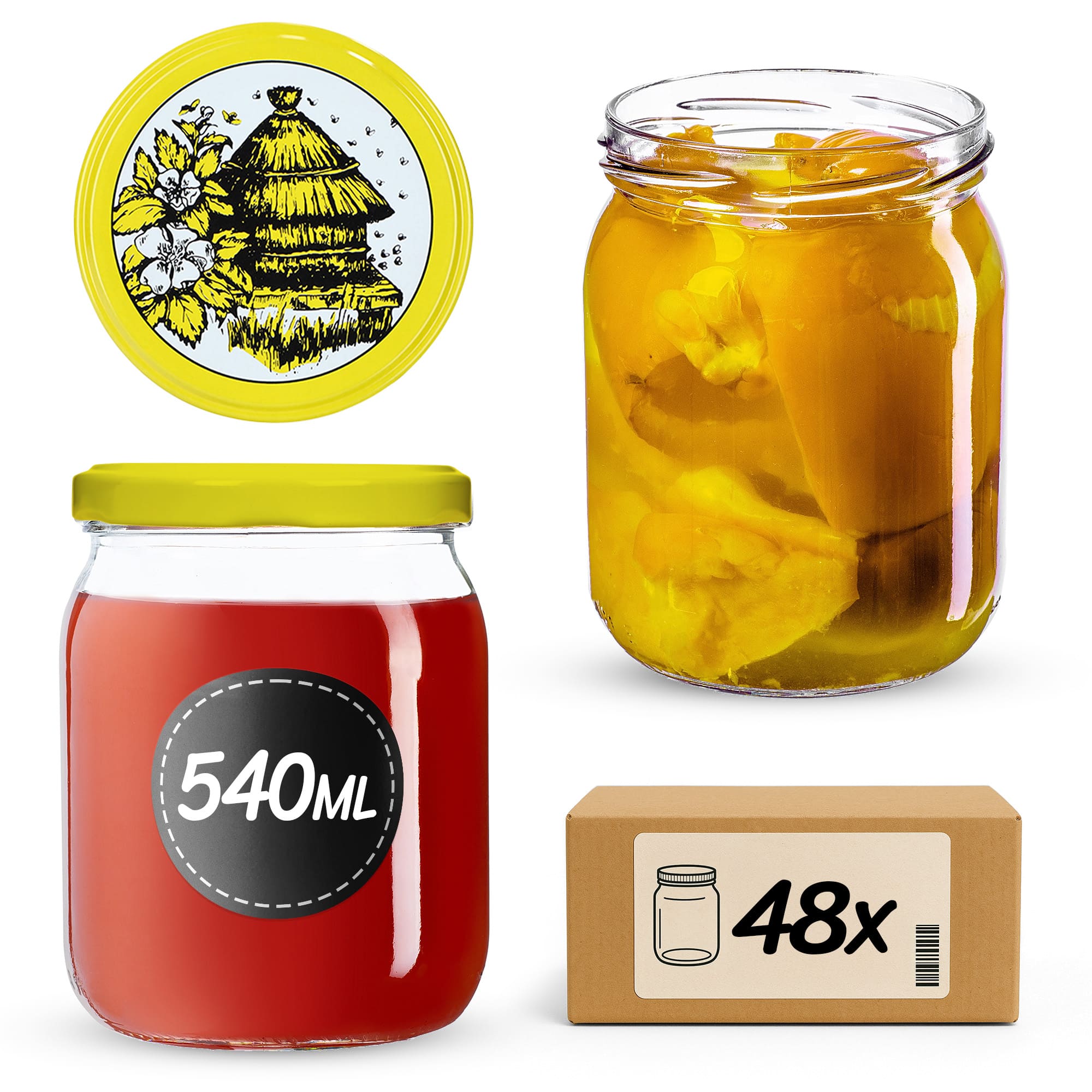 Słoiki Senna 540ml 48szt fi 82 mm + wieczka "Pszczoły"