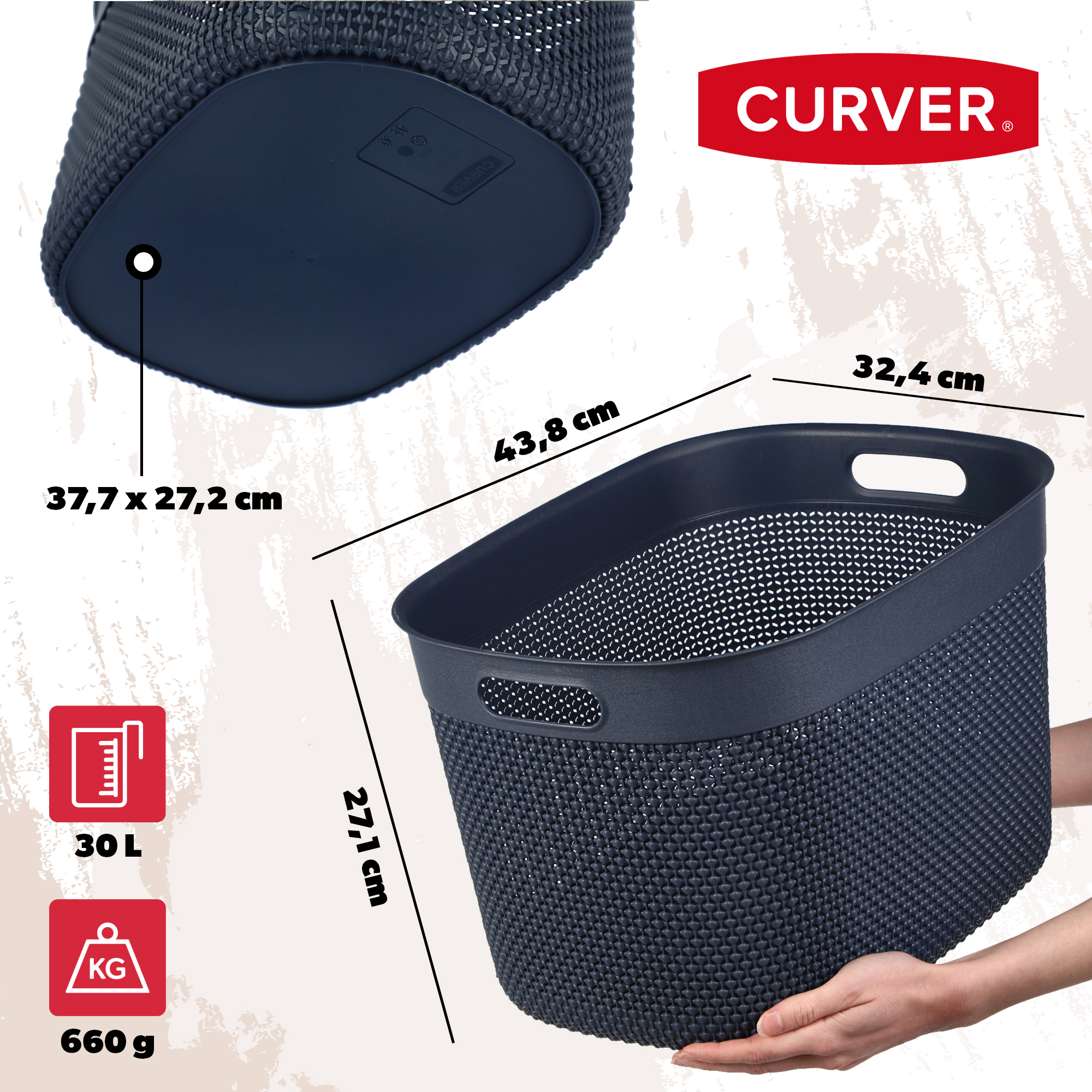 Koszyk prostokątny 30L Curver Filo, granatowy