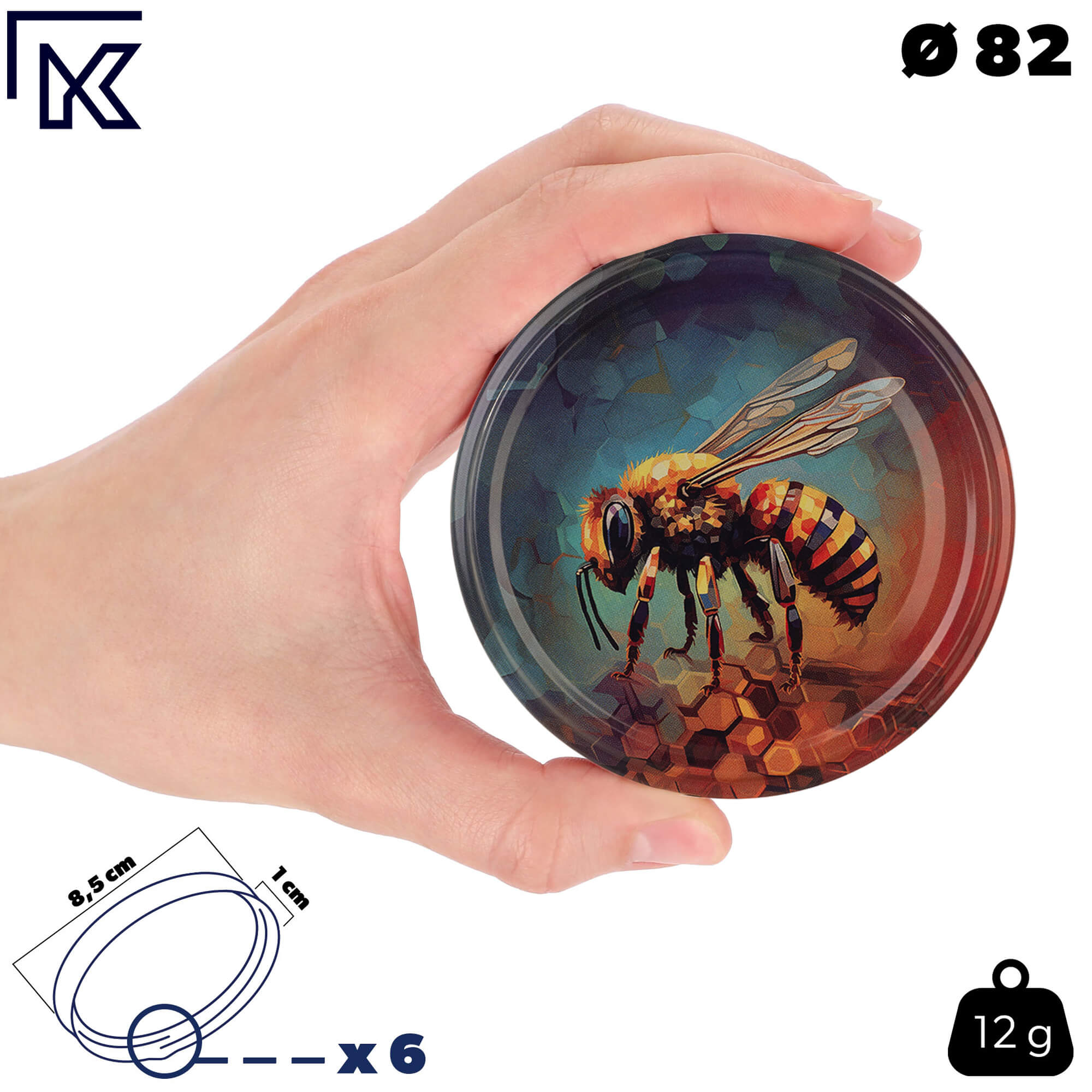 Słoiki na przetwory Denia 250ml 10szt fi 82 mm + wieczko "Niebieska pszczoła"