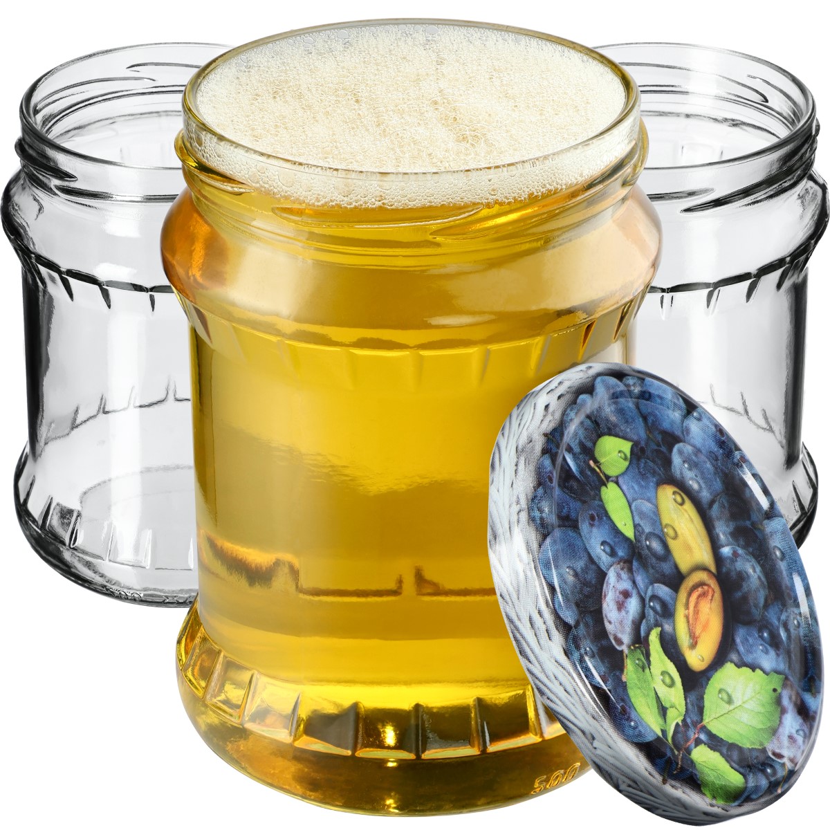 Słoiki na przetwory Kisko 500ml 16szt fi 82 mm + wieczka "Śliwki"