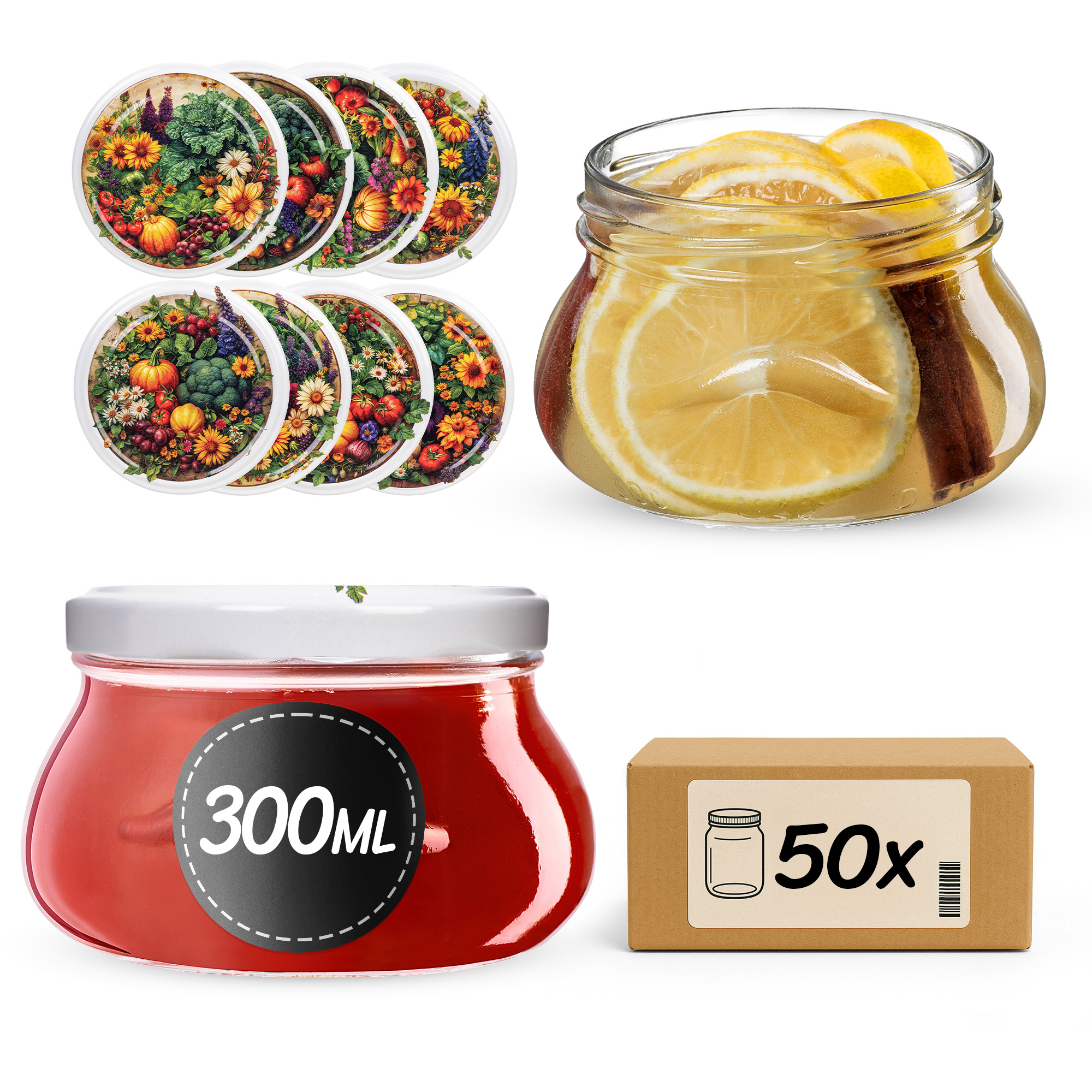Słoiki na przetwory Raja 300ml fi 82 mm 50szt + wieczko Warzywny mix