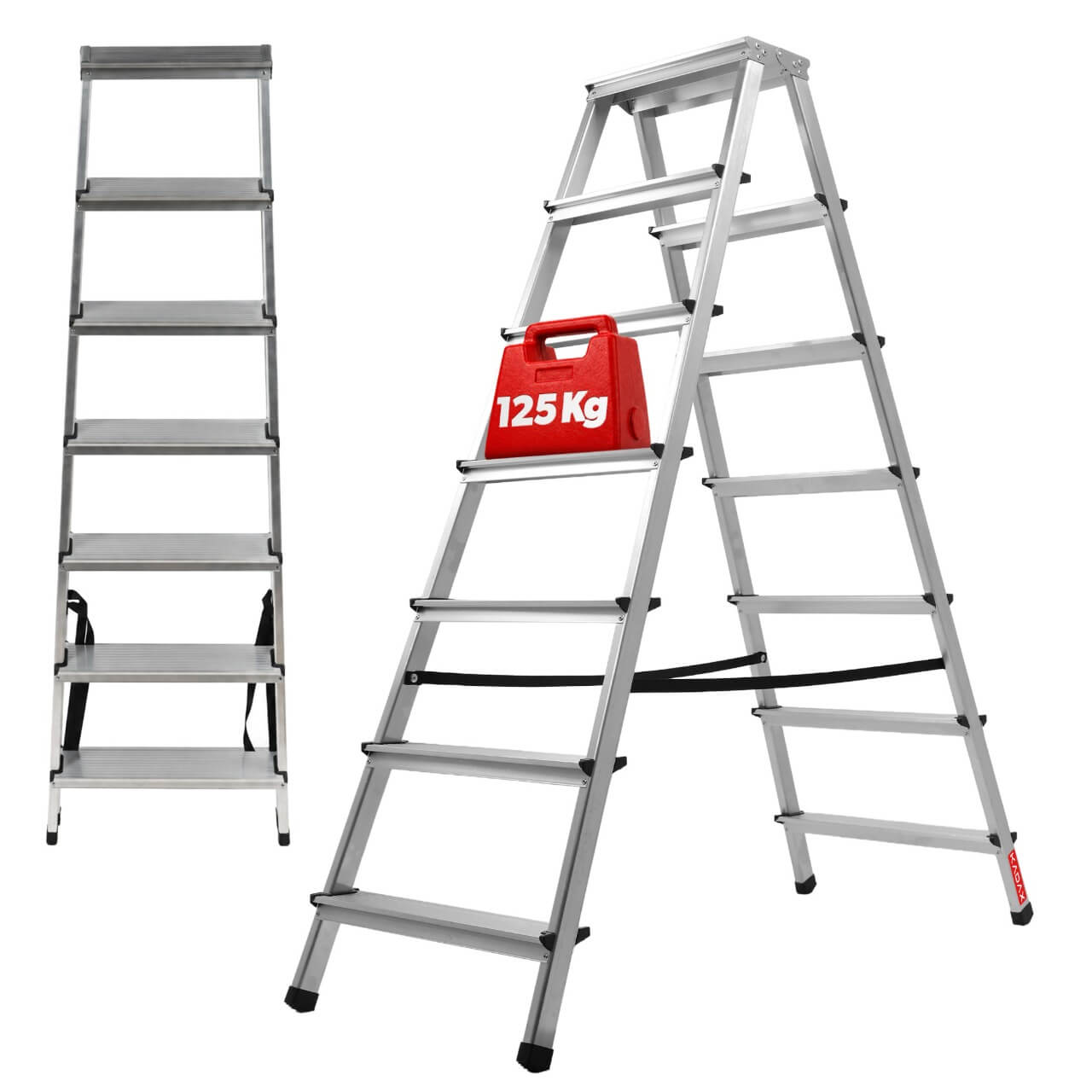 Drabina aluminiowa z podestem Molde, 7 stopni, 125 kg