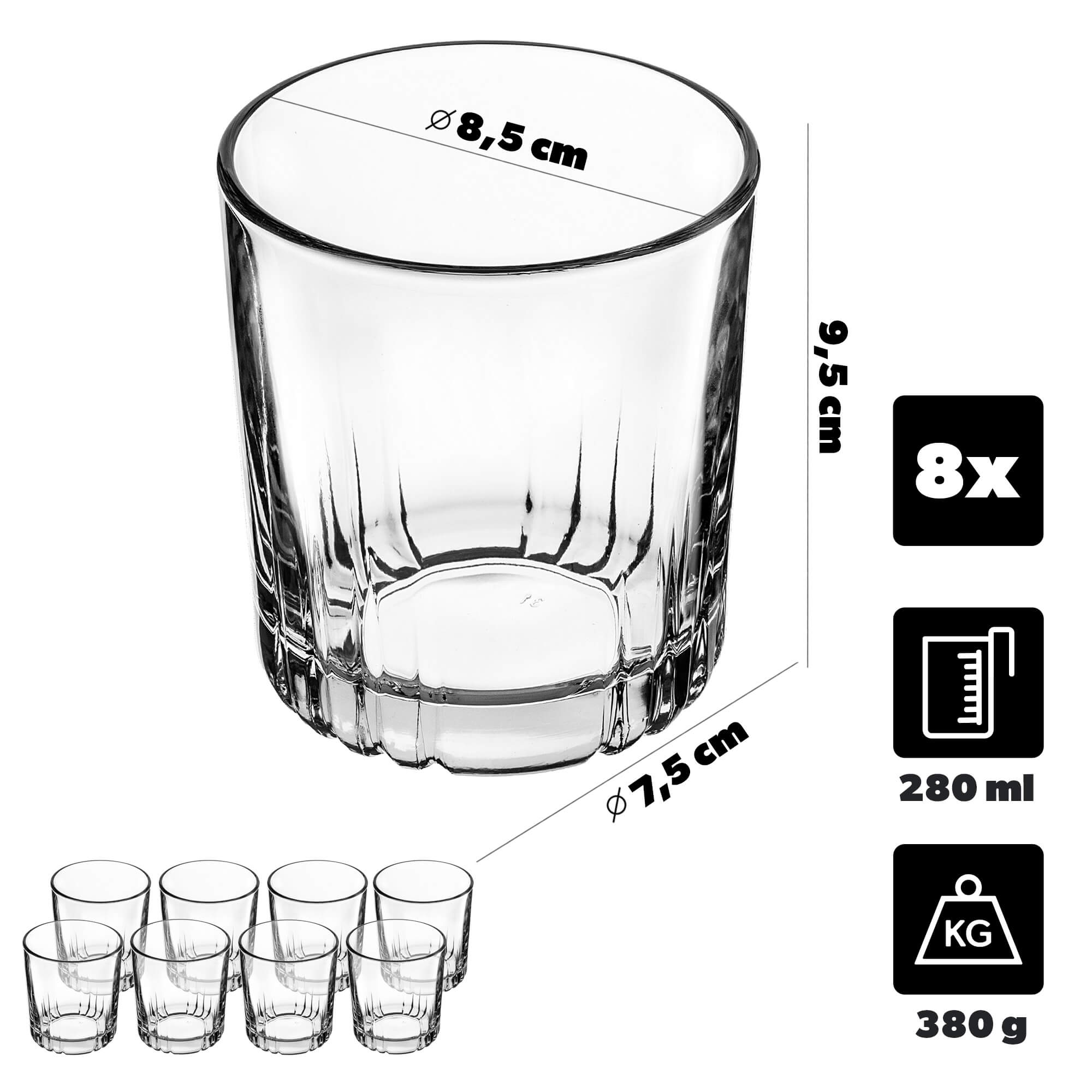 Szklanki do whisky Ariis 280ml 8 szt.