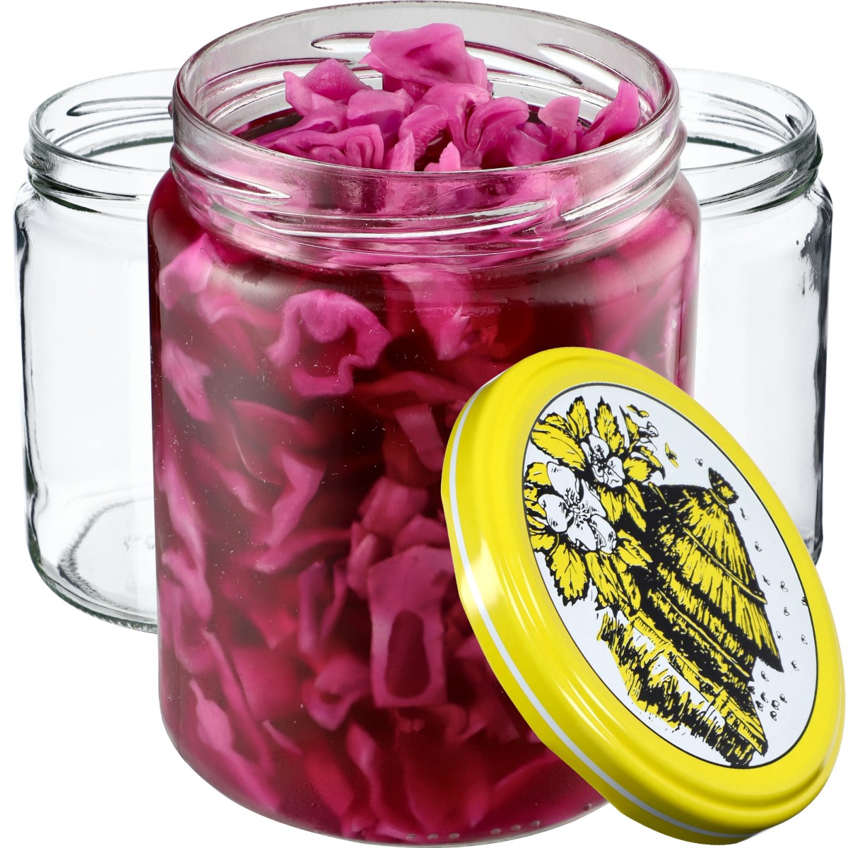 Słoiki na przetwory Maki 540ml 16szt fi 82 mm + wieczka "Pszczoły"