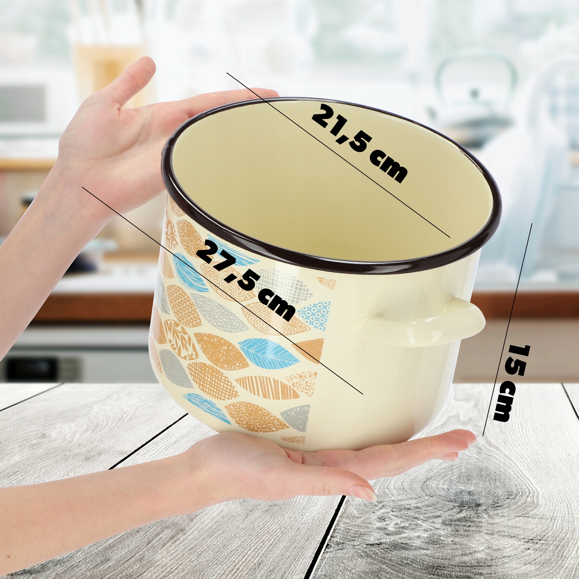 Garnek emaliowany wysoki 4.4L, beżowy