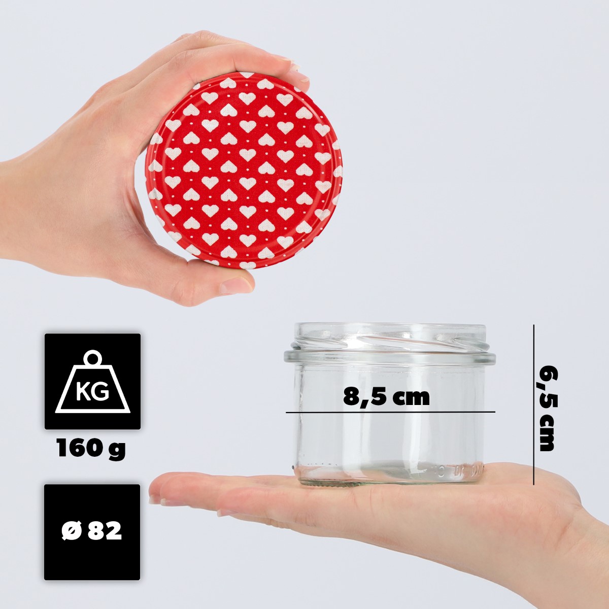 Słoiki na przetwory Tartu 235ml 10szt fi 82 mm + wieczka "Serca"