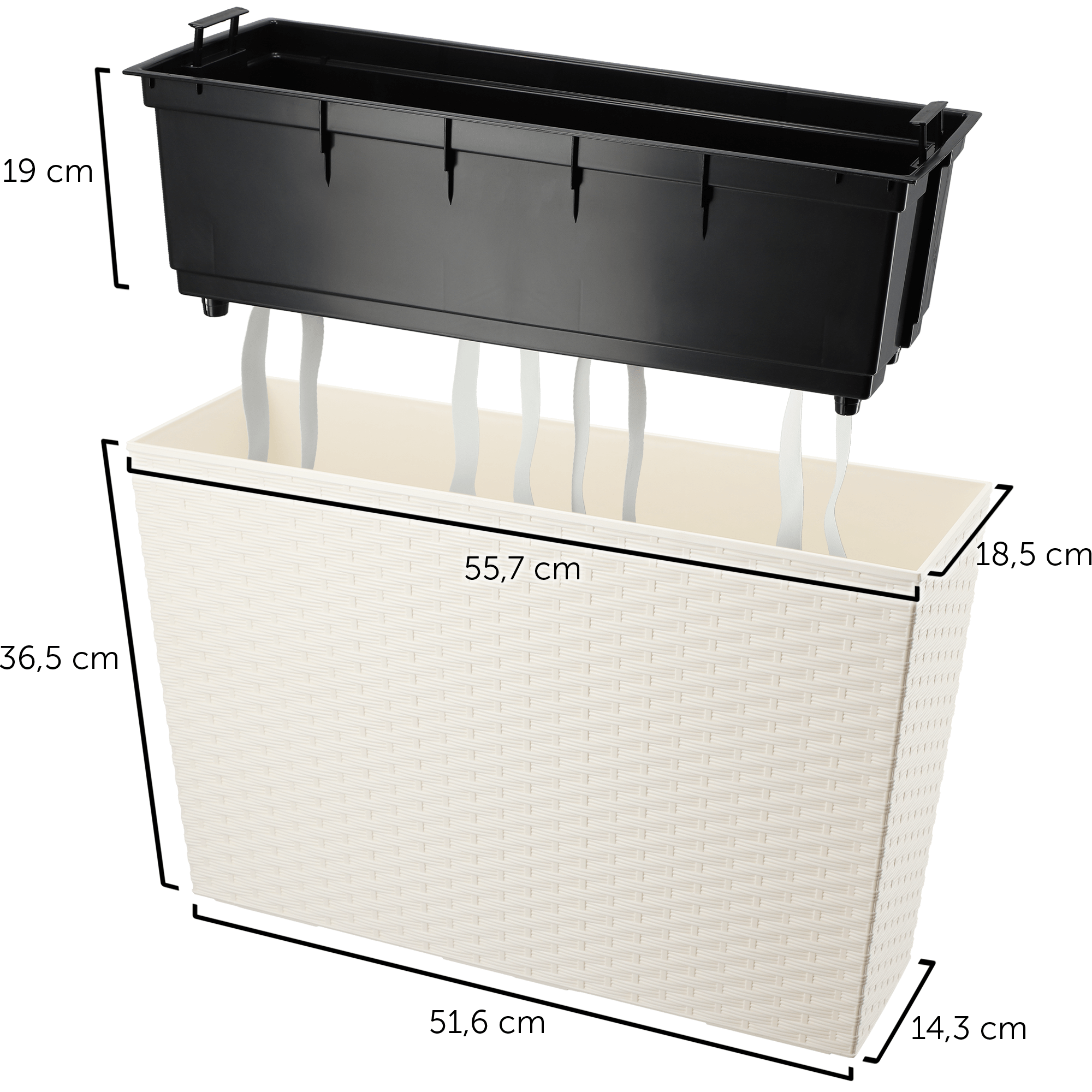 Donica ogrodowa Sorbo rattan 56 x 19 cm, kremowa