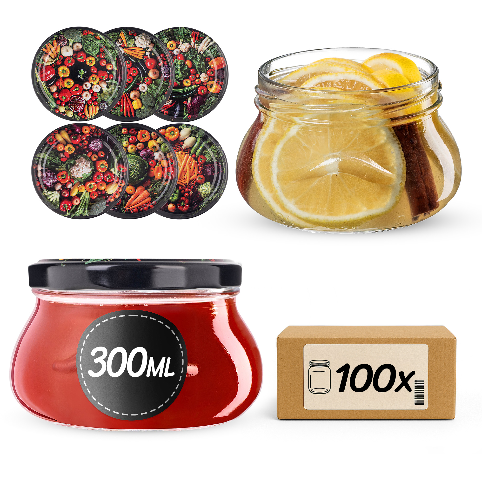 Słoiki na przetwory Raja 300ml fi 82 mm 100szt + wieczko Warzywa mix