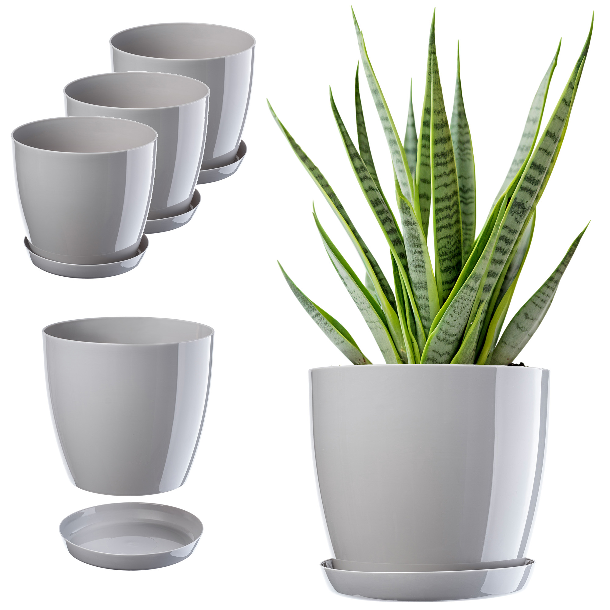 Doniczka Agen z podstawką szara 23 cm, 3 szt.