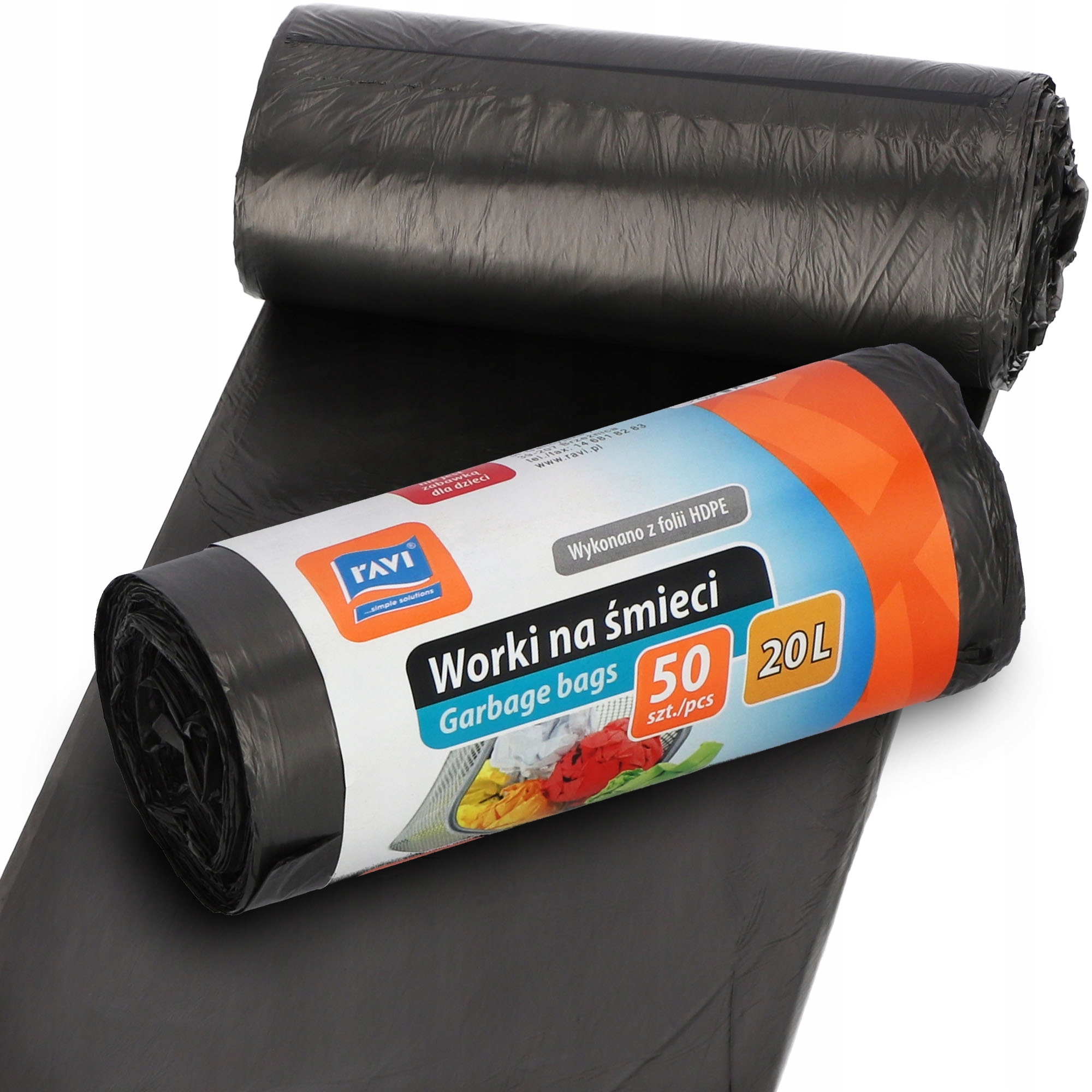 Worki na śmieci Ravi HDPE czarne 20L, 50 szt.