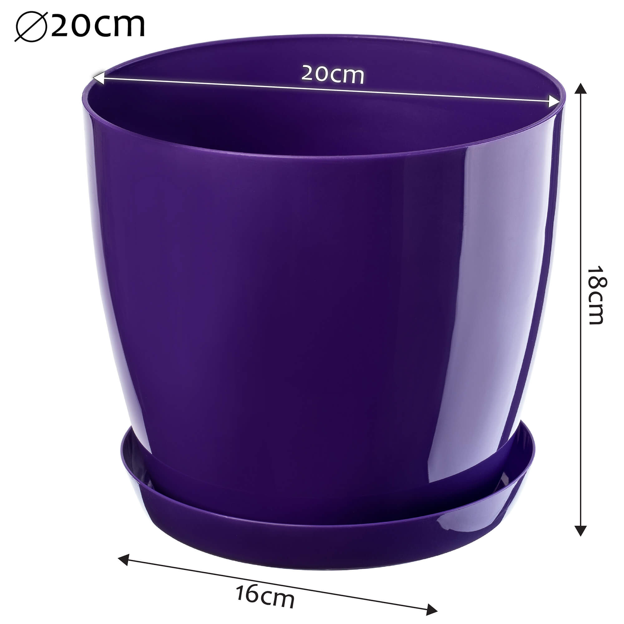 Doniczka na kwiaty z podstawką 20 cm, fioletowa