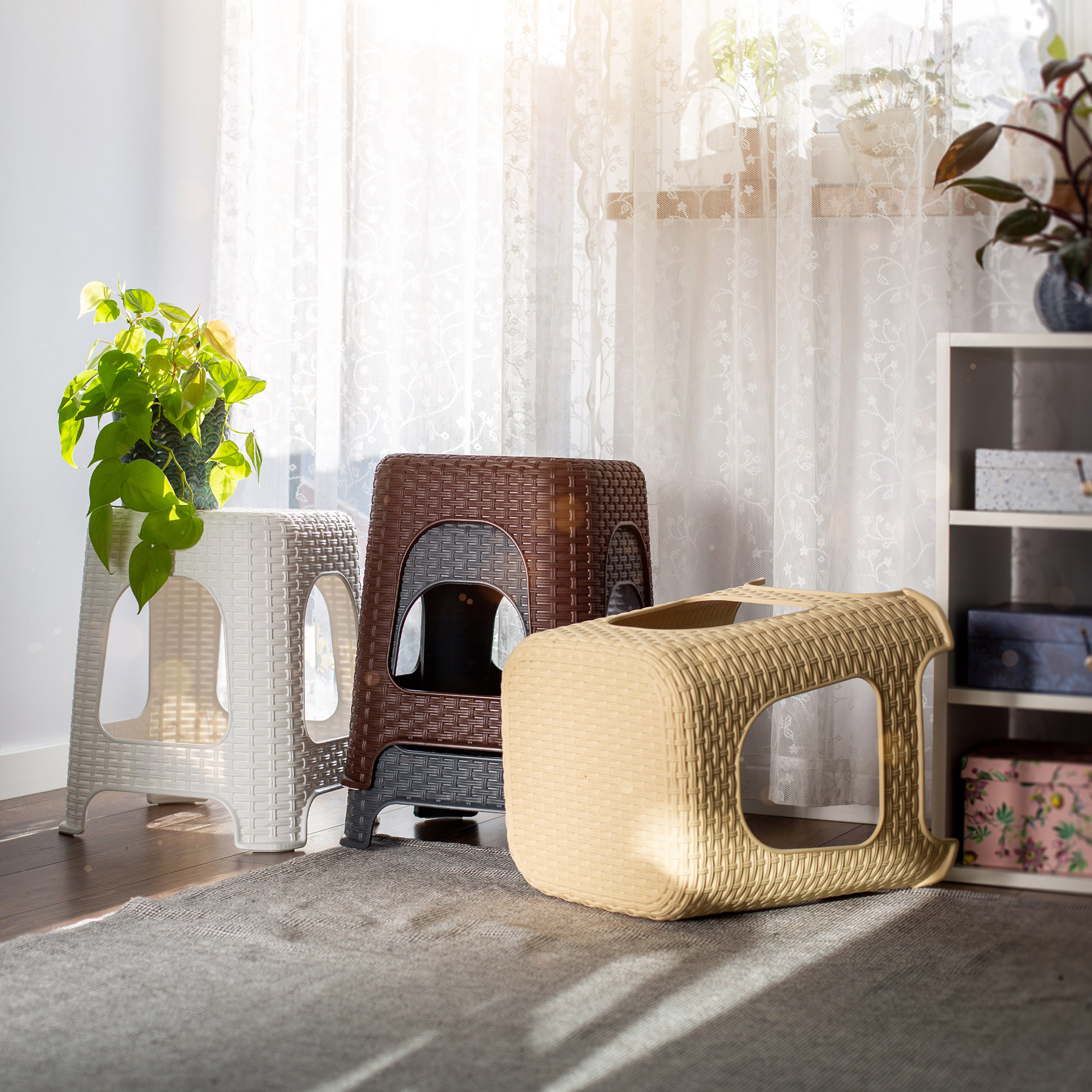 Taboret rattan 45 x 26 cm brązowy, 2 szt.