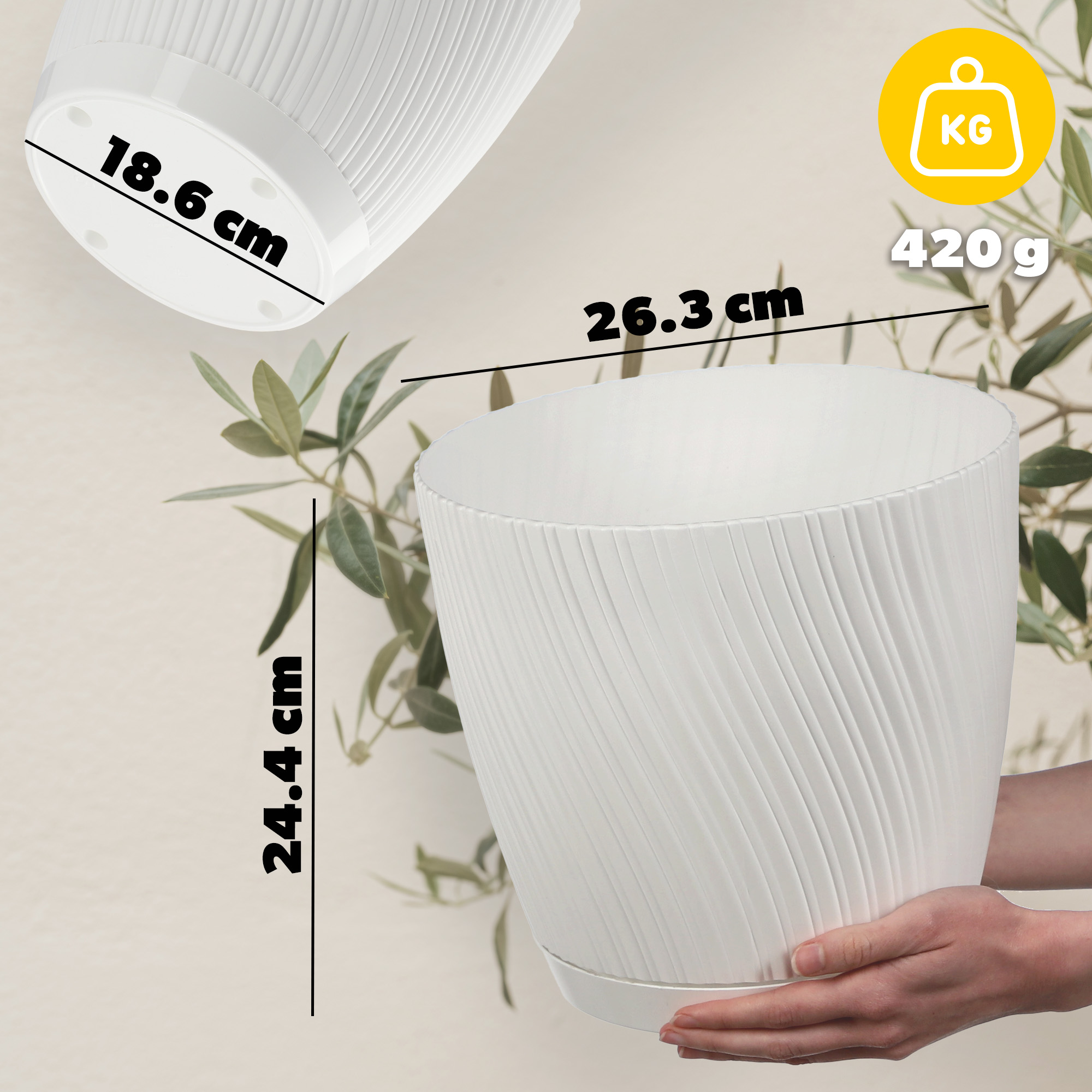 Doniczka z podstawką Tubas 27 cm, biała