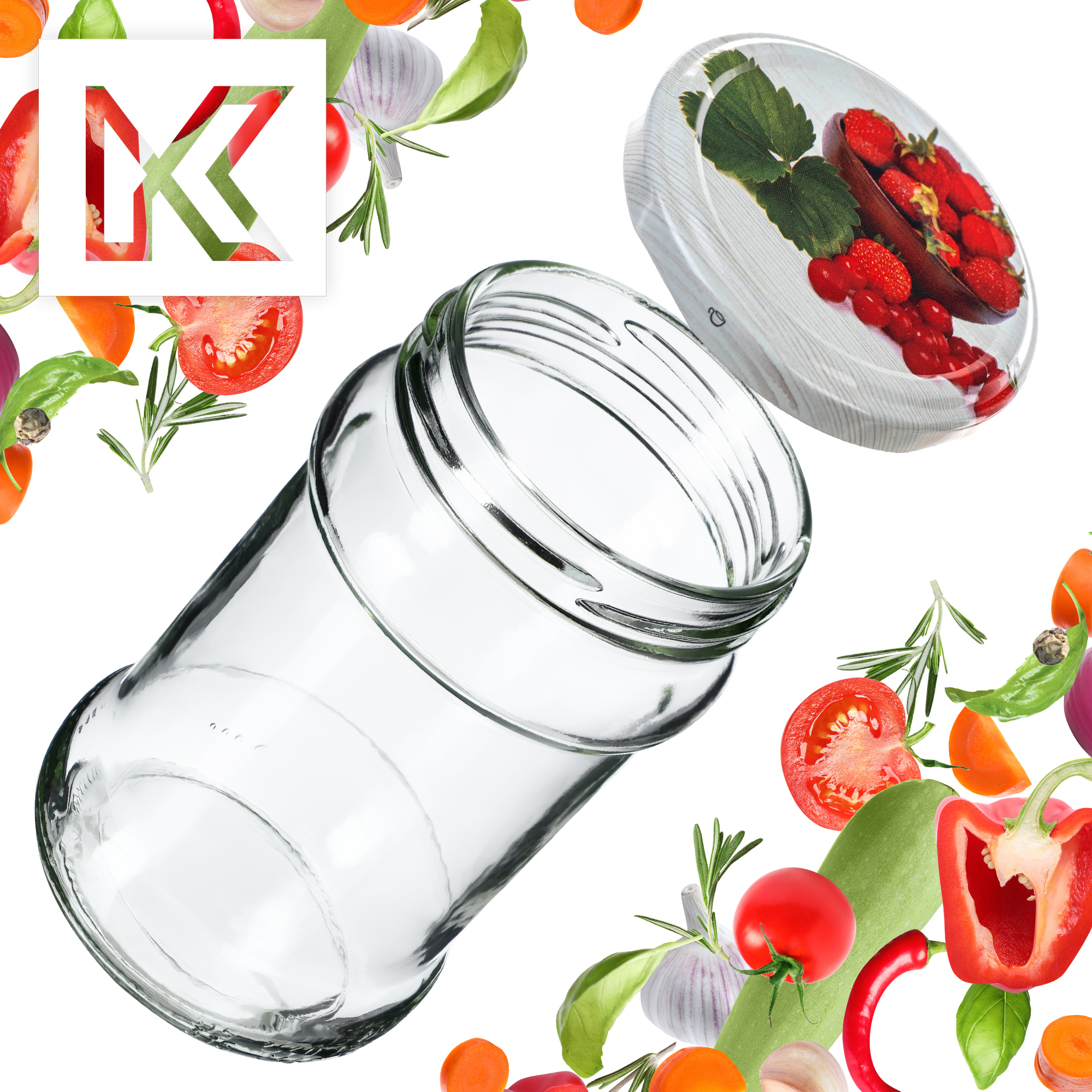 Słoiki na przetwory Seno 315ml 20szt 66mm+ wieczka "Truskawki"