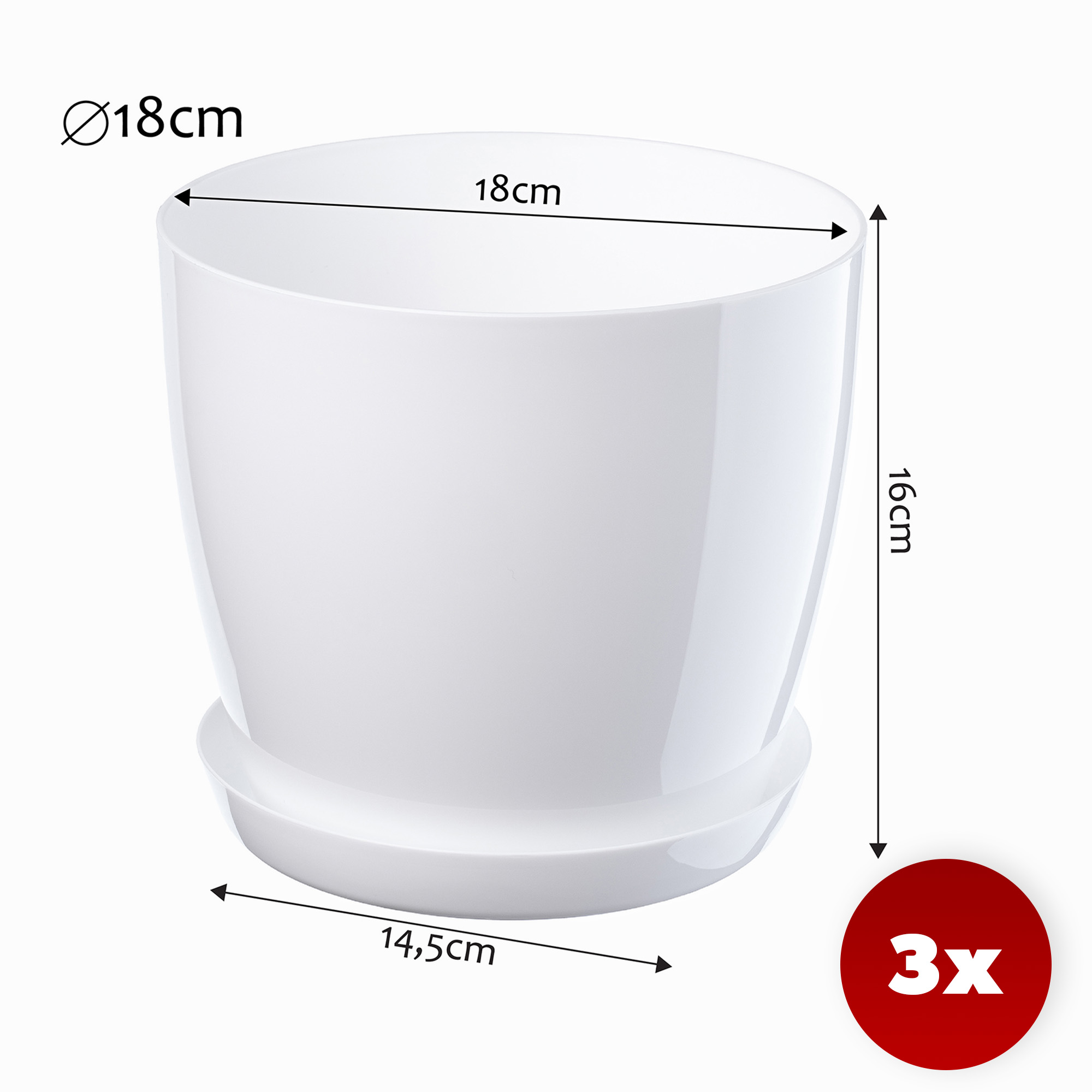 Doniczka Agen z podstawką biała 18 cm, 3 szt.