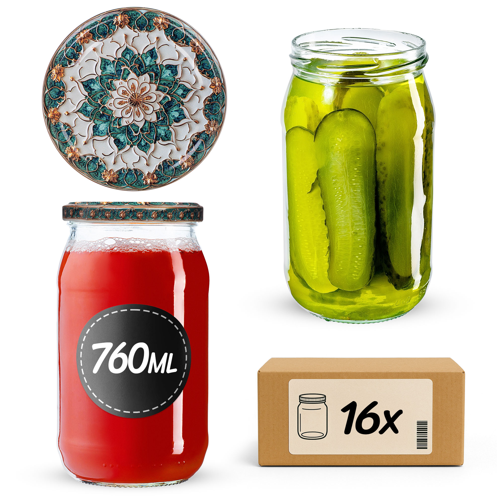 Słoiki na przetwory Niva 760ml fi 82 mm 16szt + wieczko Ceramics 1