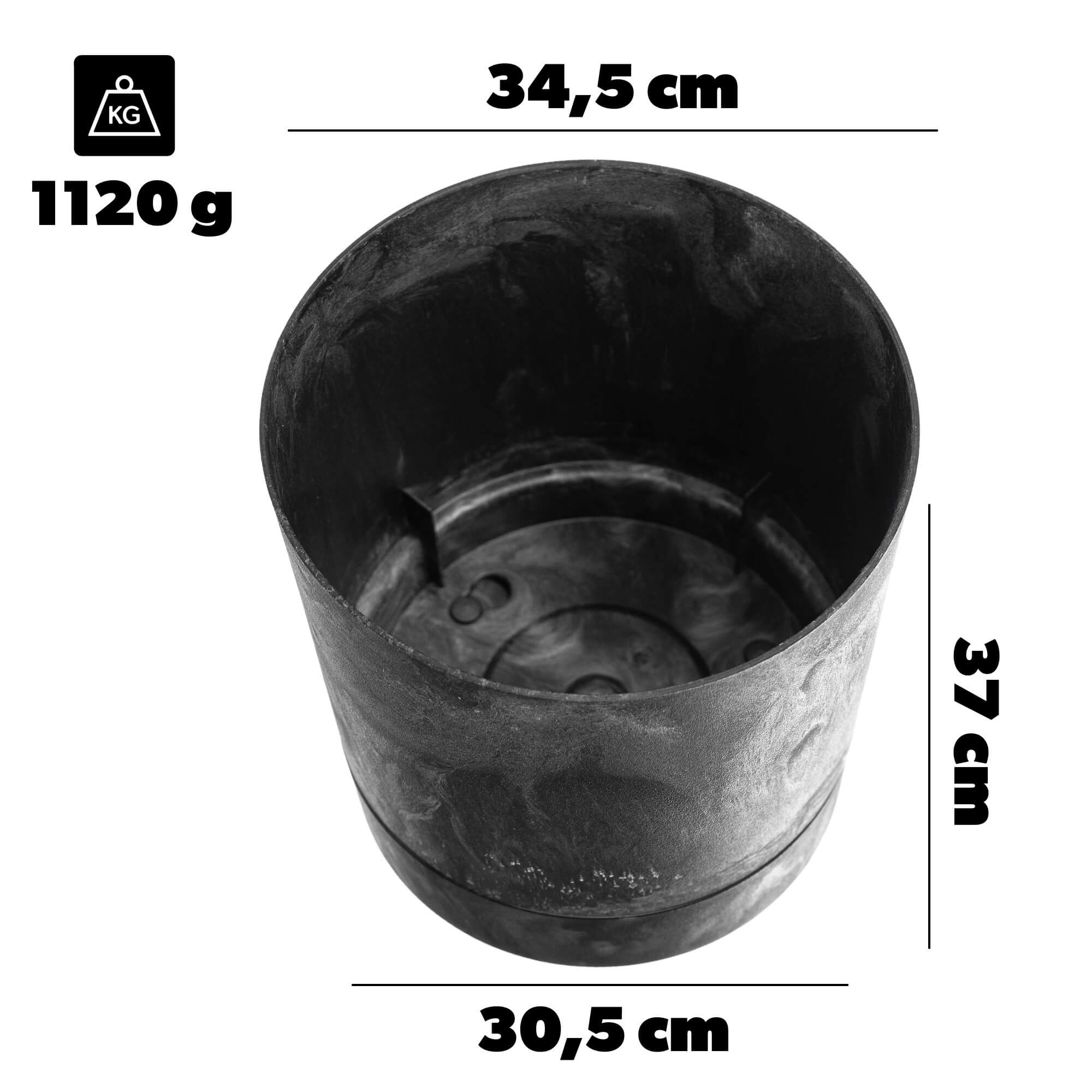Donica z podstawką Verri 34.5 cm czarny beton