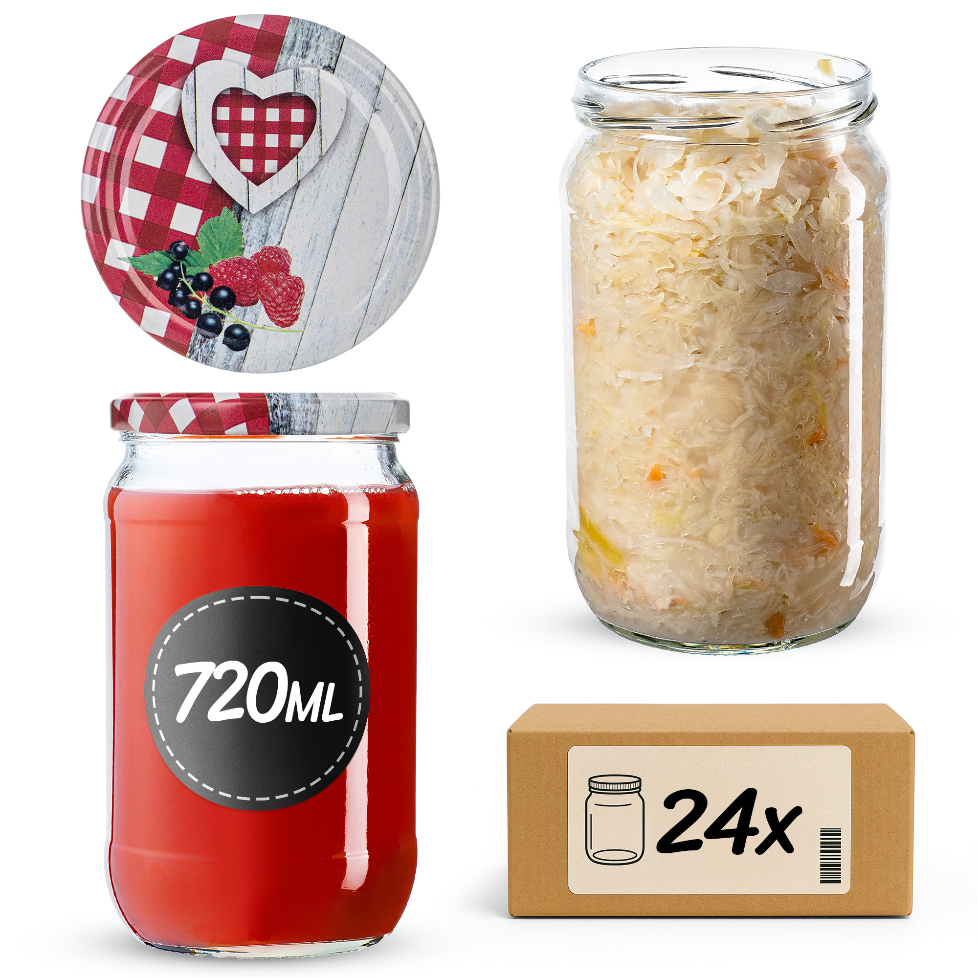 Słoiki na przetwory Niva 720ml fi 82 mm 24szt + wieczko Krata z serduszkiem