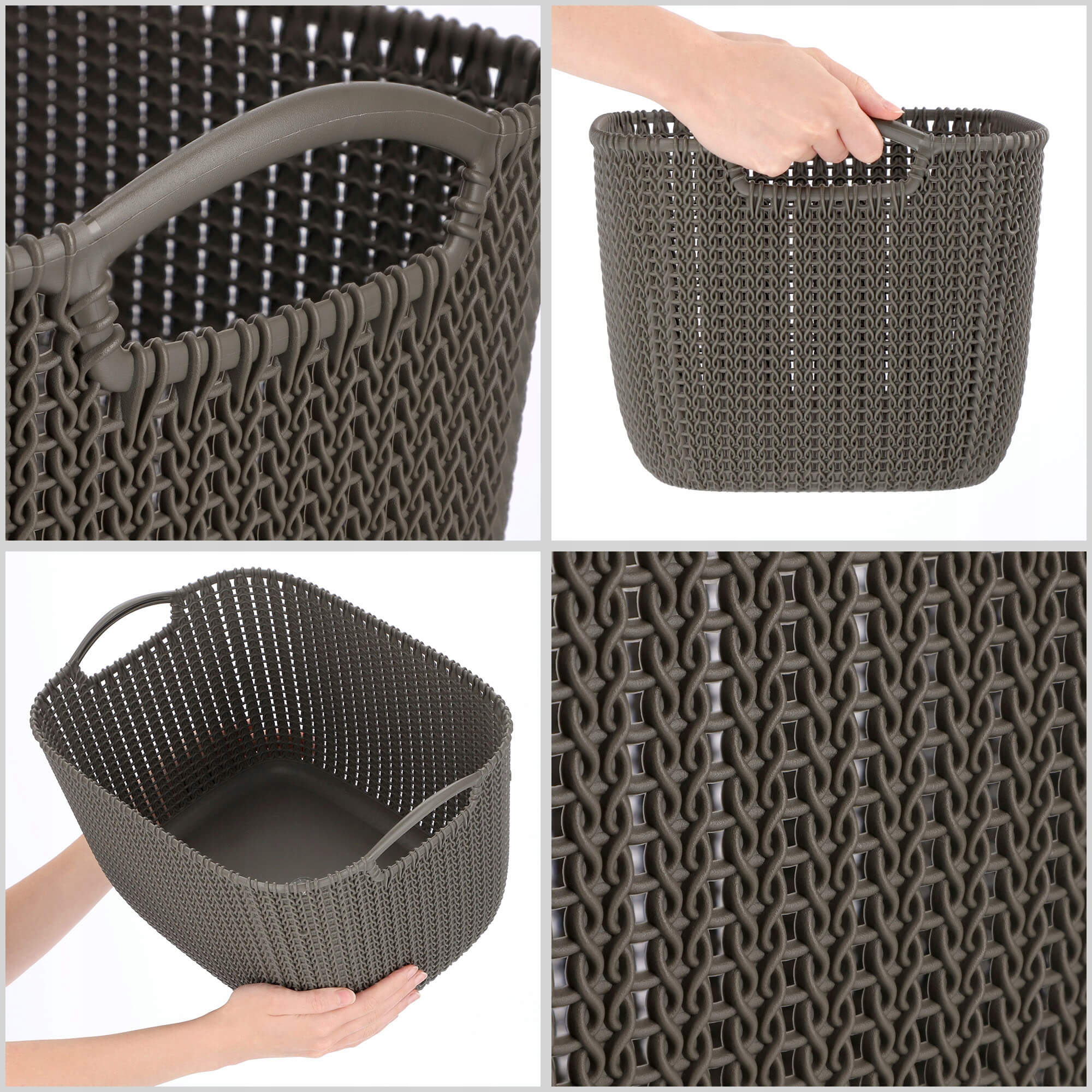 Koszyk z uchwytami 19L Curver Knit, brązowy