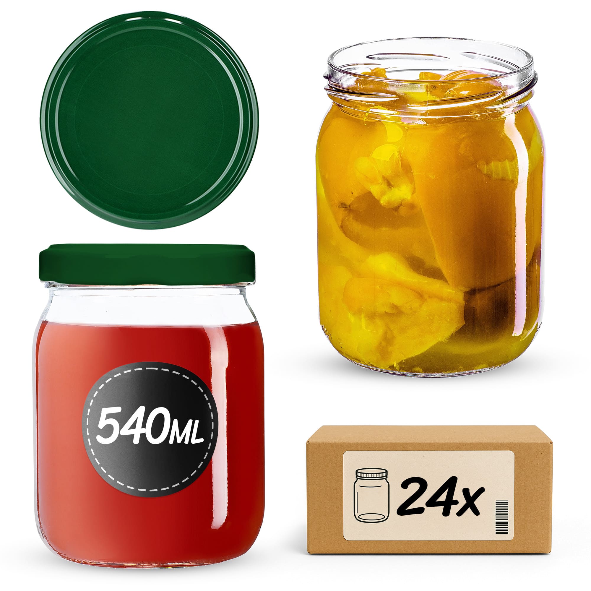 Słoiki Senna 540ml 24szt fi 82 mm + wieczka zielone