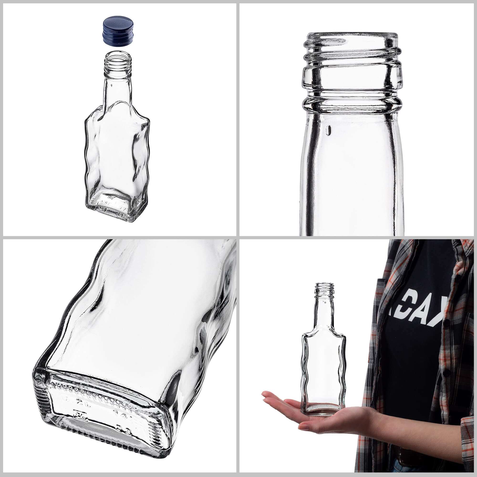 Szklana butelka na nalewkę Fala 200ml z granatową zakrętką 10 szt.