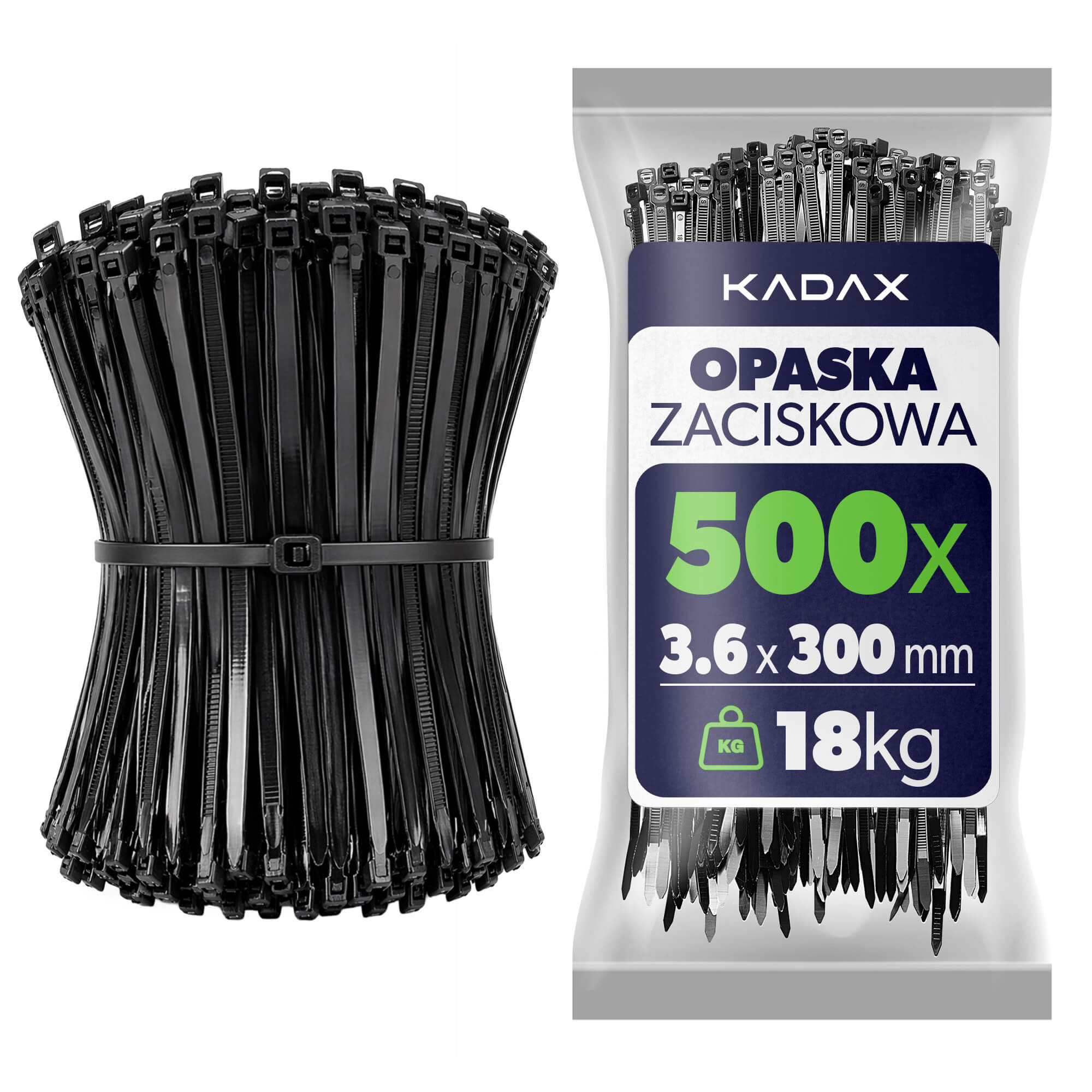 Opaski zaciskowe Maurens 300 x 3.6 mm czarne 500 szt.