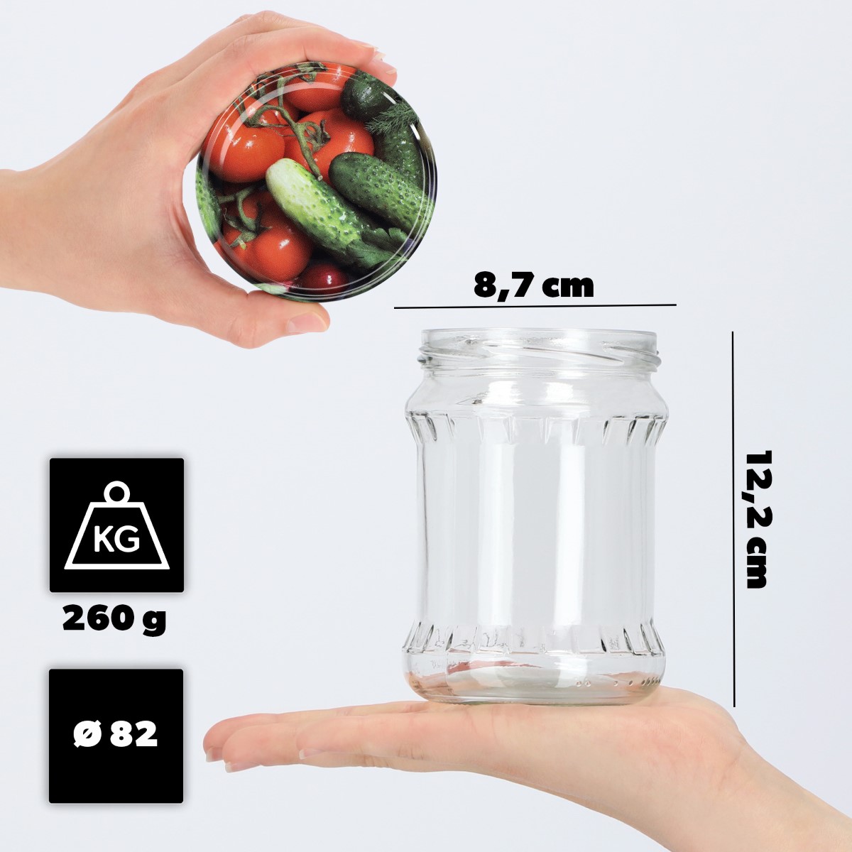 Słoiki na przetwory Kisko 500ml 16szt fi 82 mm + wieczka "Warzywa"