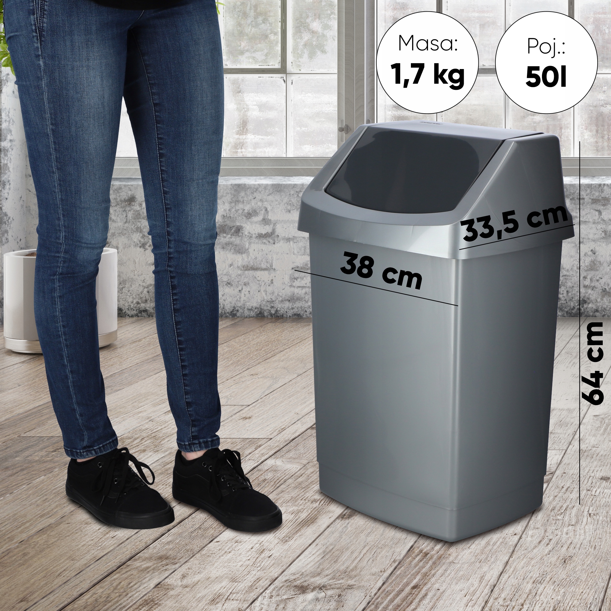 Kosz na śmieci Curver Click-IT 50L, grafit