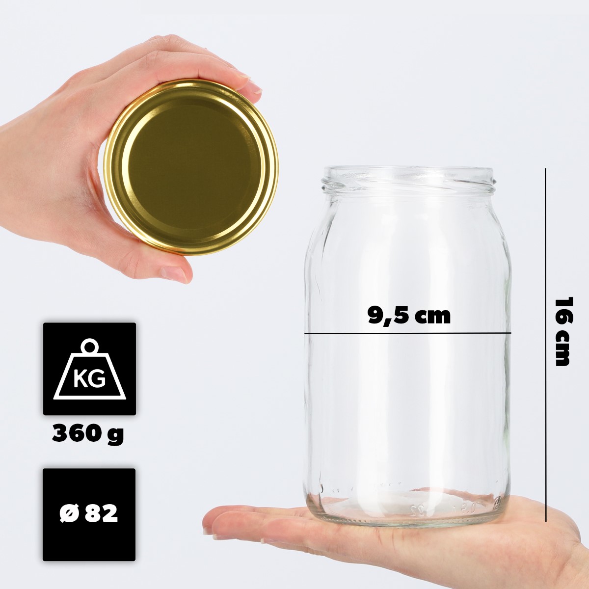 Słoiki na przetwory Simo 900ml 8szt fi 82 mm + wieczka złote
