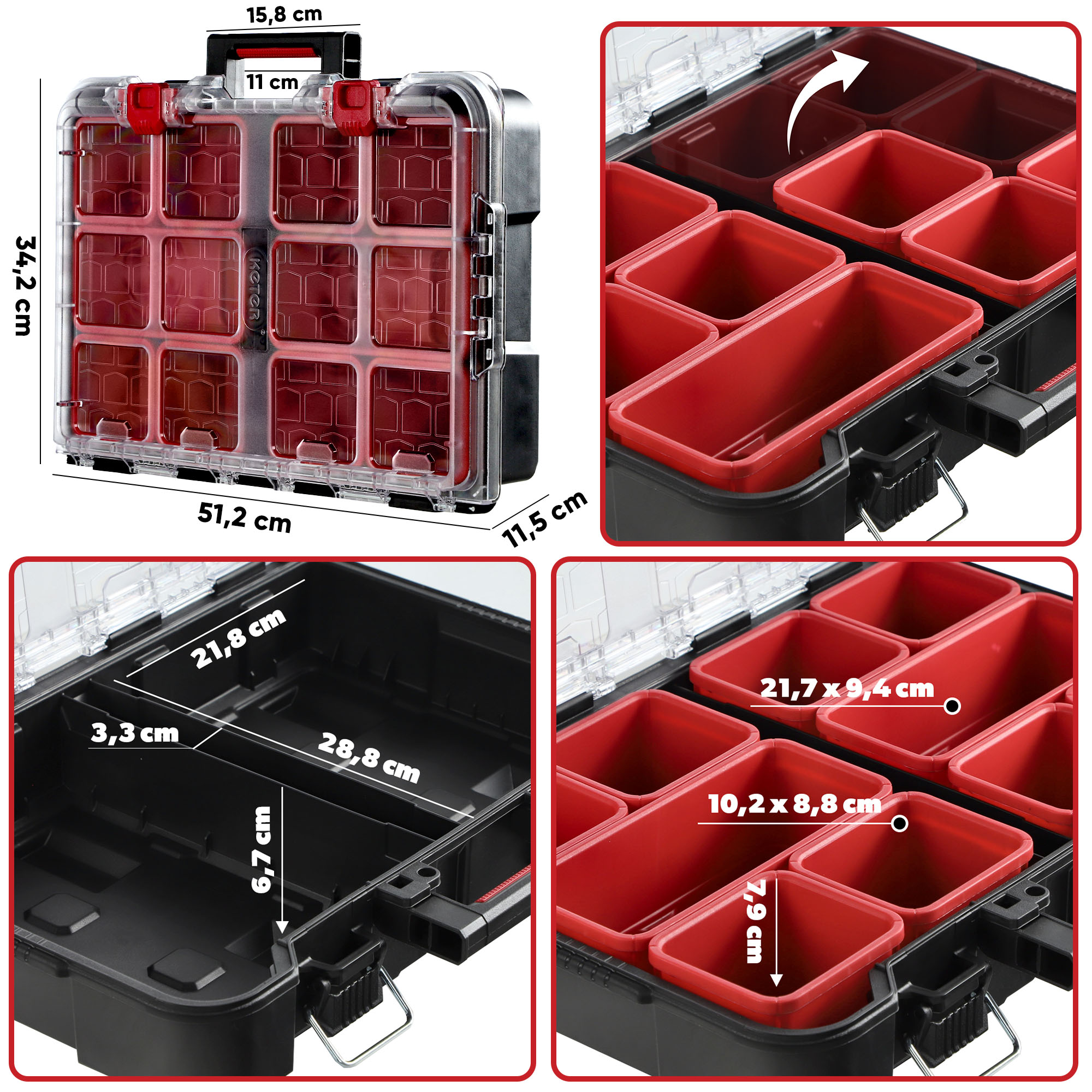 Zestaw 3 skrzynek Keter Stack 'N' Roll 150L czarno-czerwony