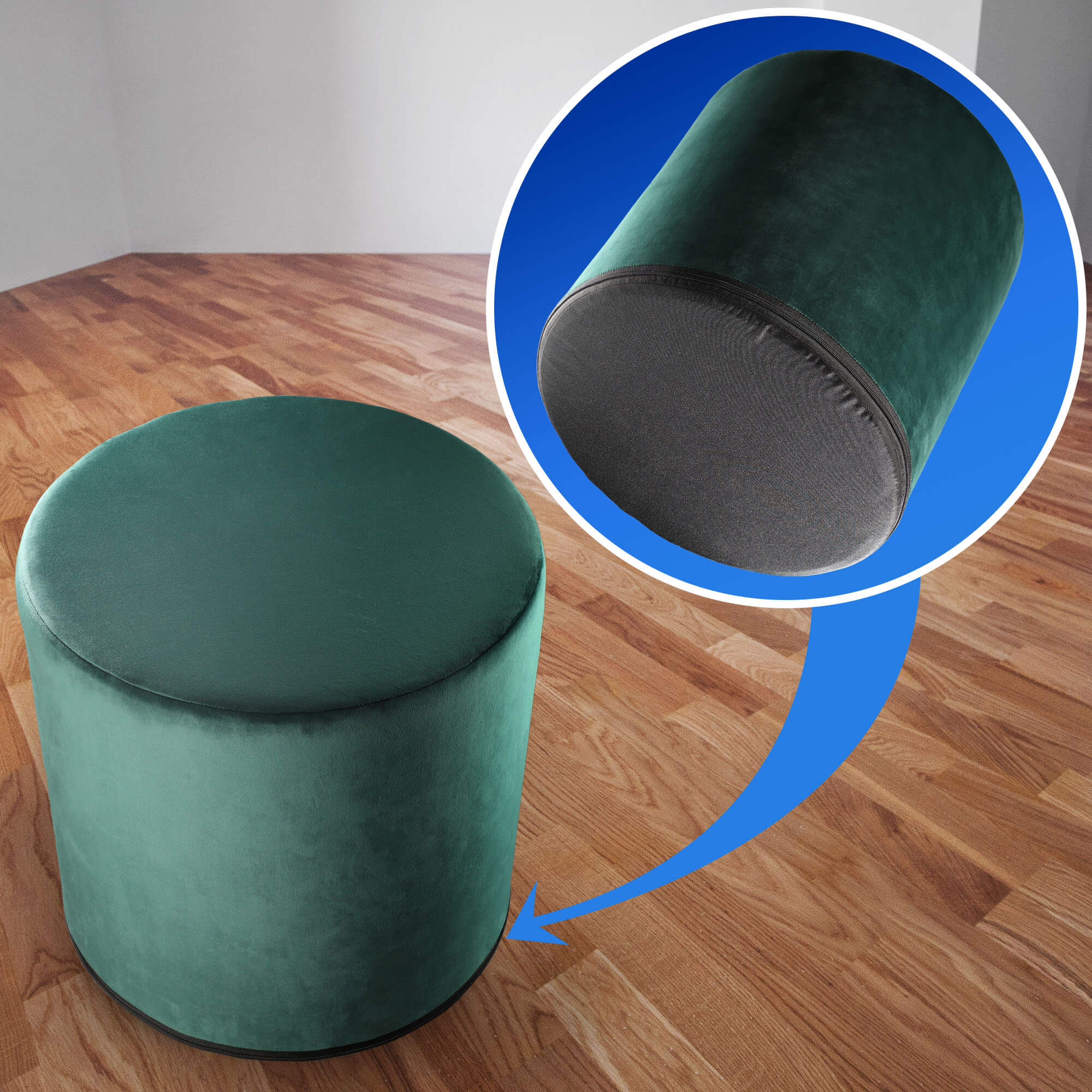 Okrągła pufa welurowa 40 cm, zielona