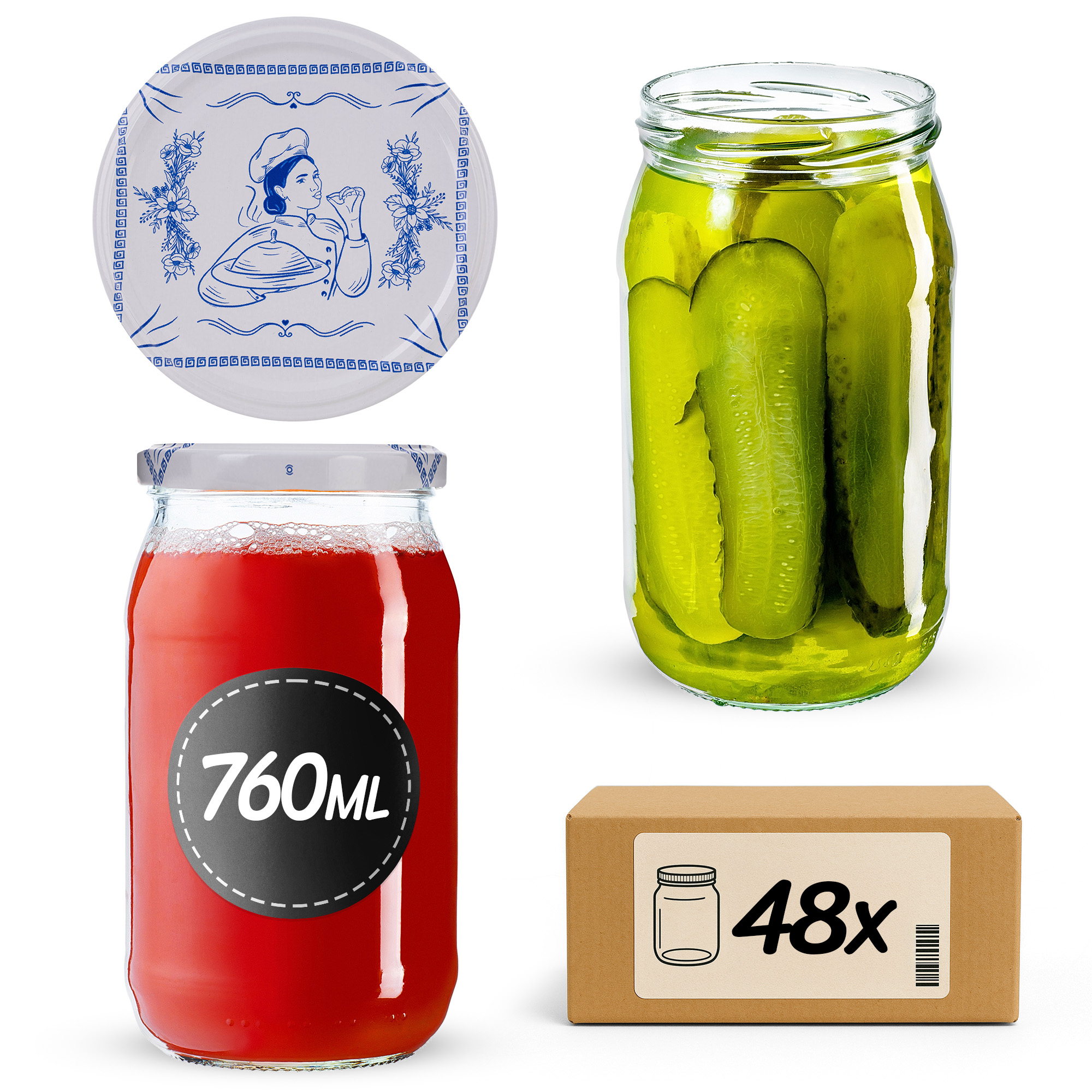 Słoiki na przetwory Niva 760ml fi 82 mm 48szt + wieczko Makatka