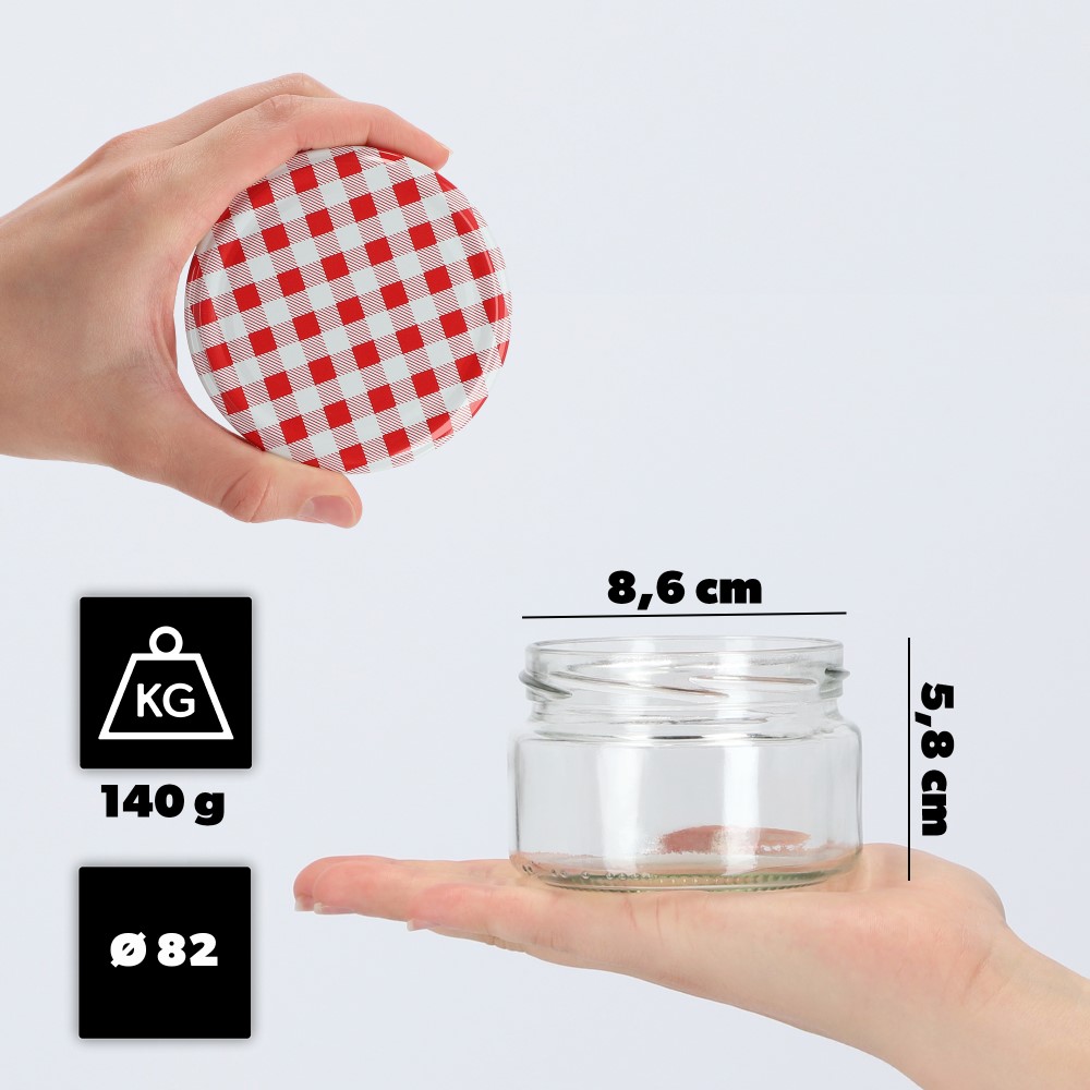 Słoiki na przetwory Denia 250ml 50szt fi 82 mm + wieczko "Czerwona Krata"
