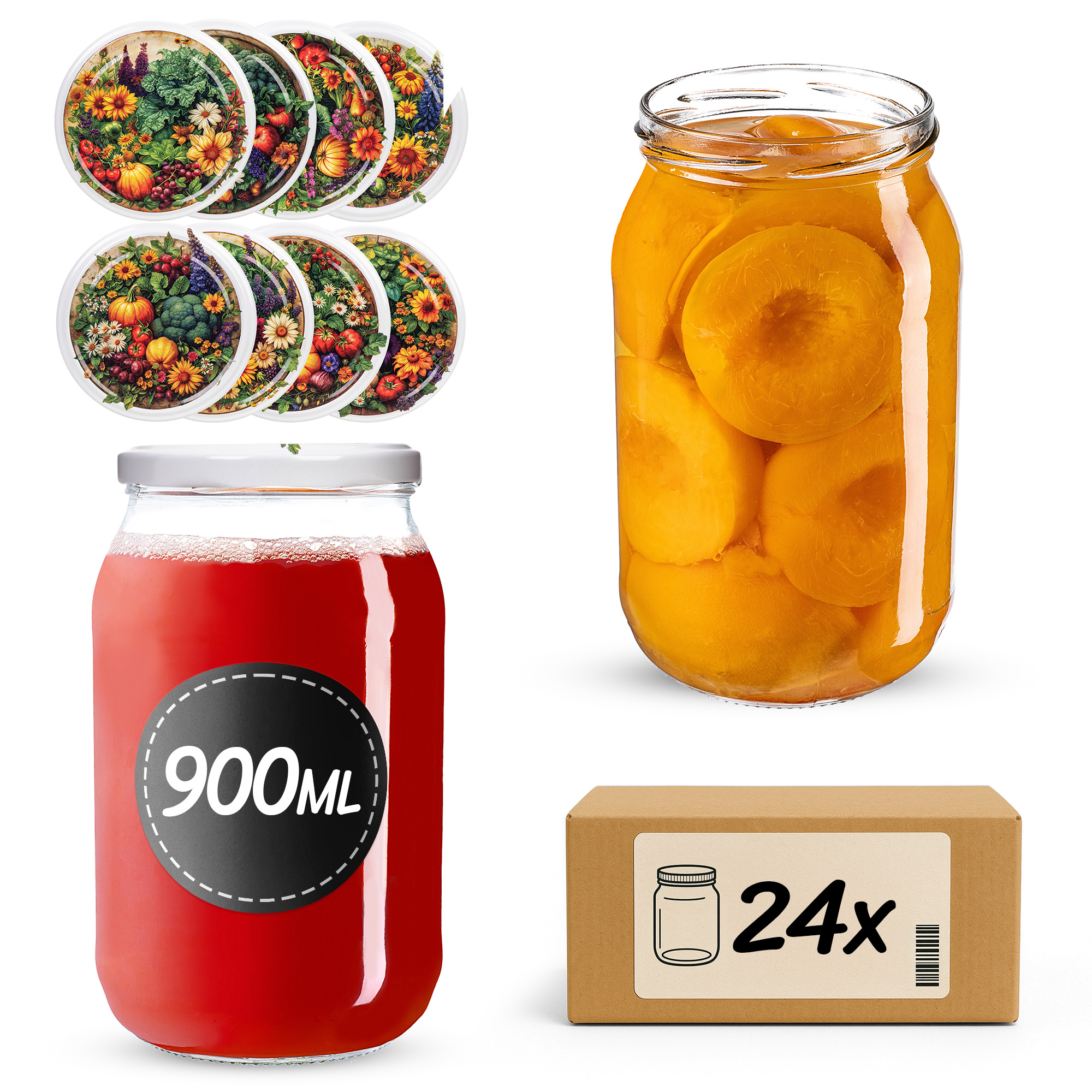 Słoiki na przetwory Simo 900ml fi 82 mm 24szt + wieczko Warzywny mix