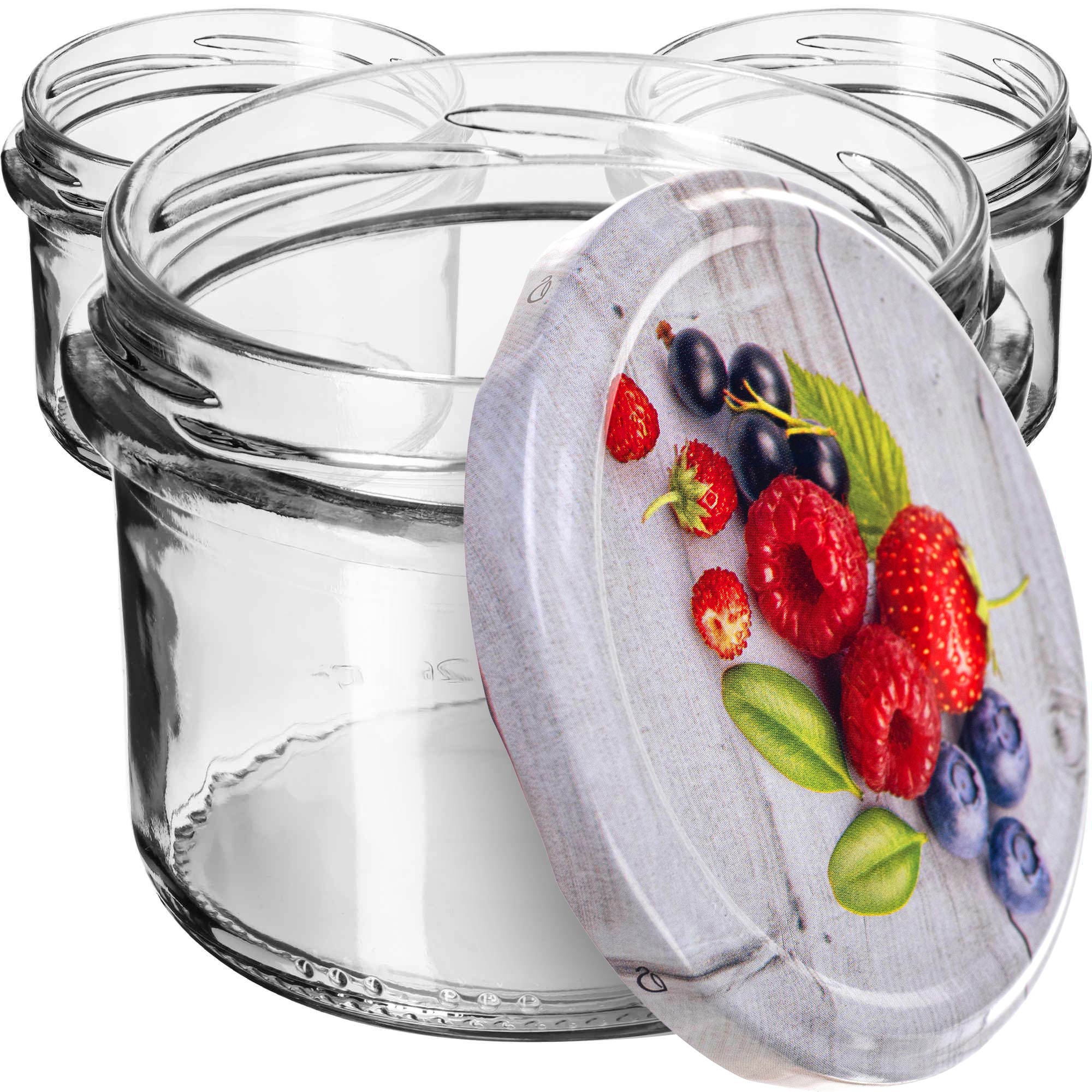 Słoiki na przetwory Tartu 235ml 100szt 82mm + wieczka "Truskawki"