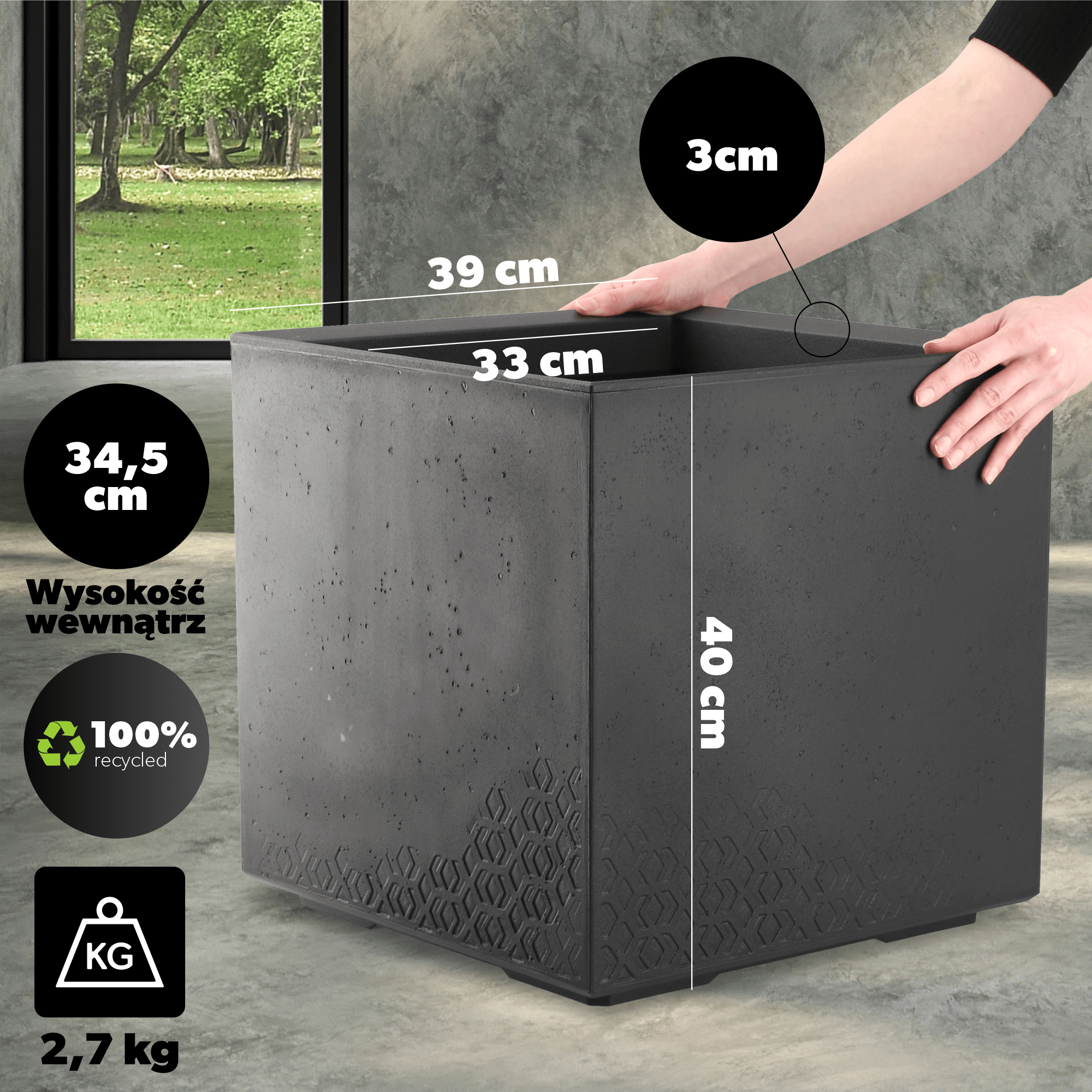 Donica Sore na kółkach „Beton" 40cm czarna