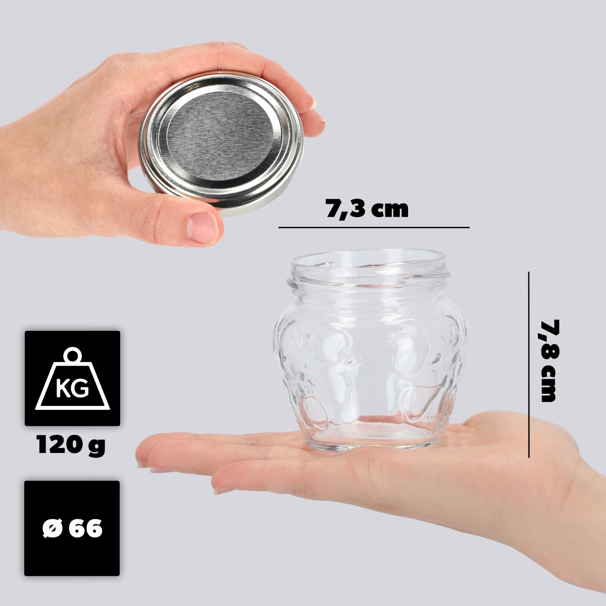 Słoiki Kemi 200ml 100szt fi 66 mm + wieczka srebrne