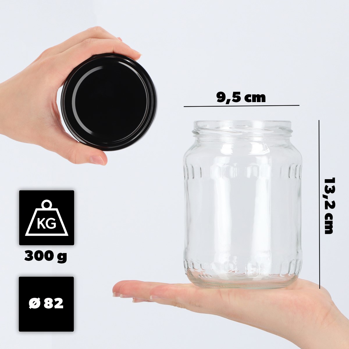 Słoiki na przetwory Jukka 720ml 16szt fi 82 mm + wieczka czarne