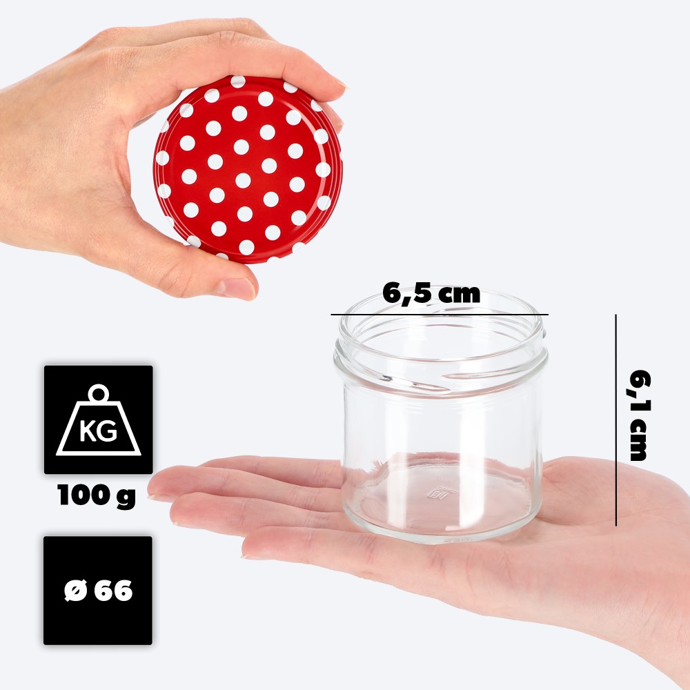 Słoiki Vigo 140ml 100szt fi 66 mm + wieczko "Czerwony groszek"
