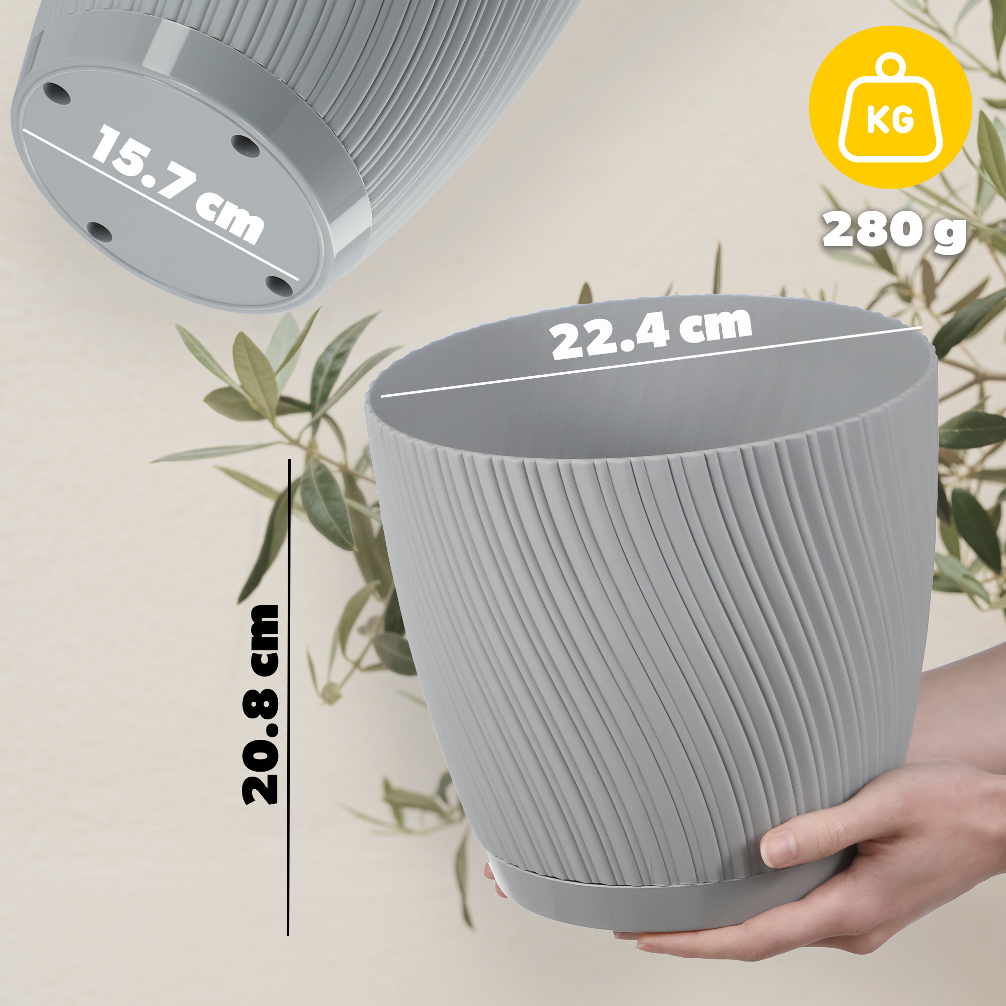 Doniczka z podstawką Tubas 23 cm, platyna