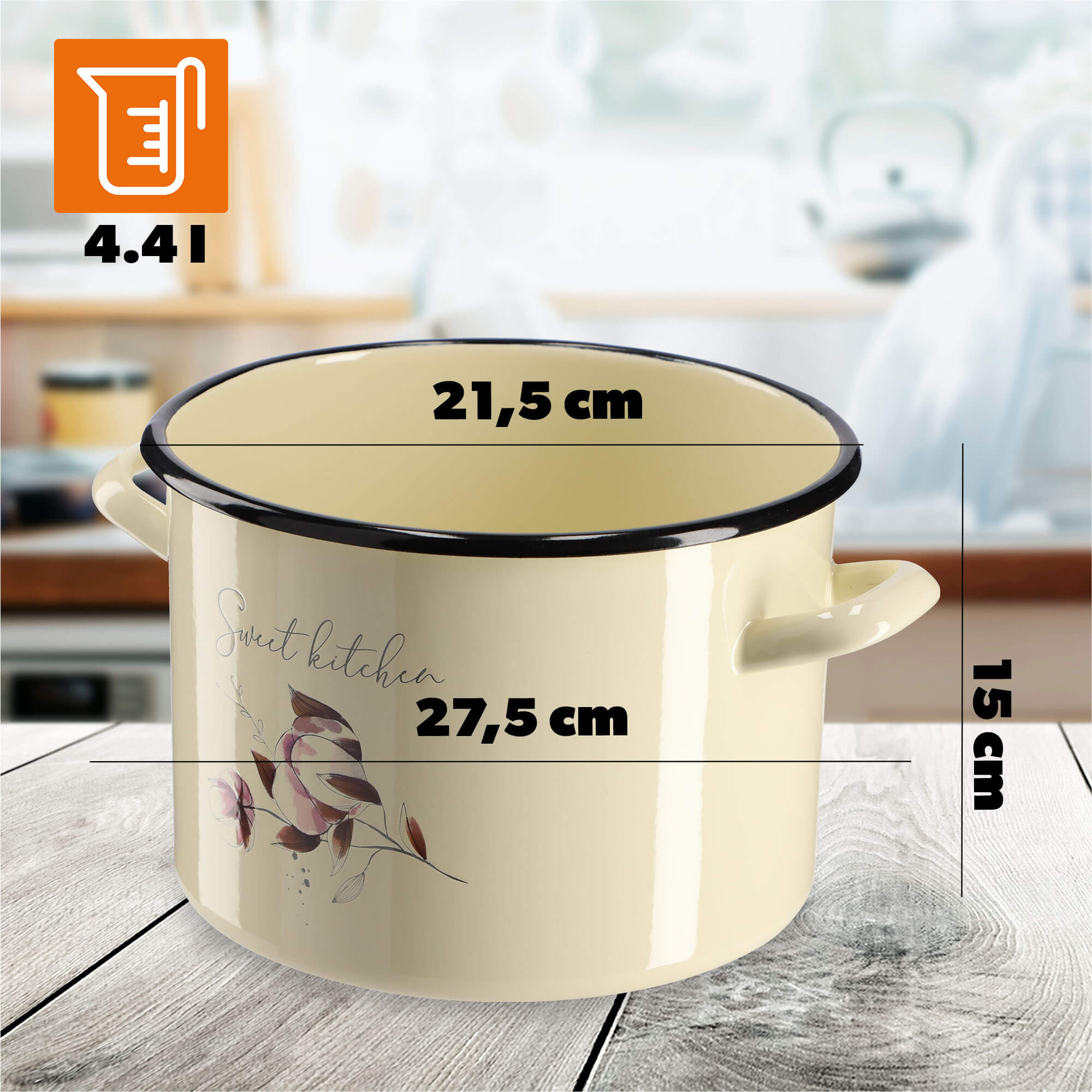 Garnek Emaliowany Luca 4.4L, kwiaty