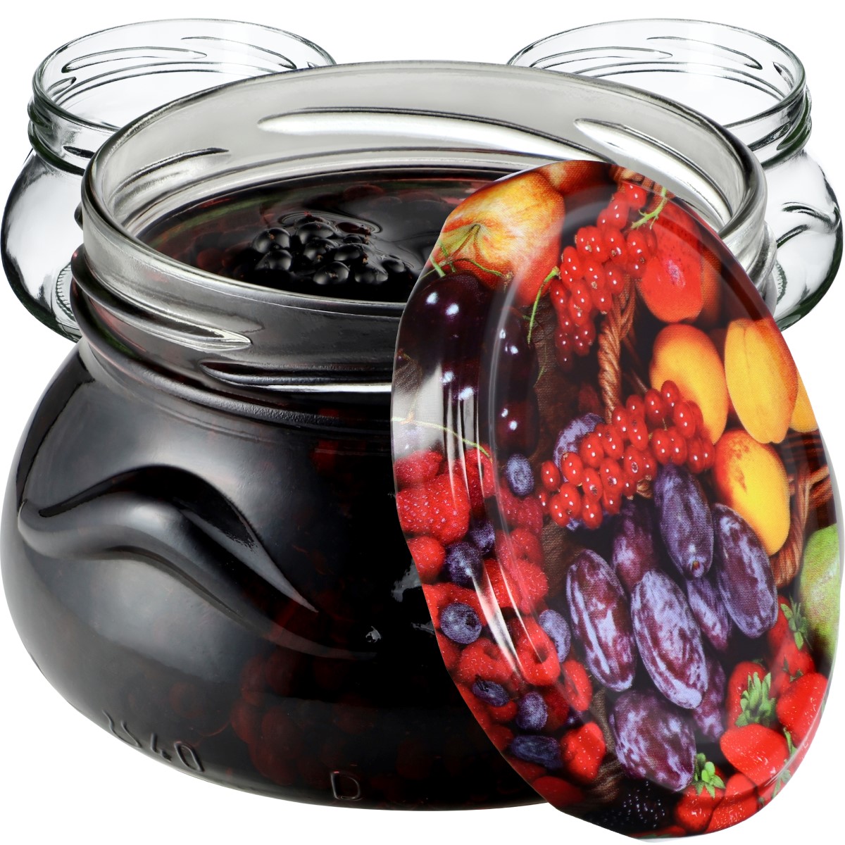 Słoiki na przetwory Raja 300ml 10szt fi 82 mm + wieczka "Owoce"