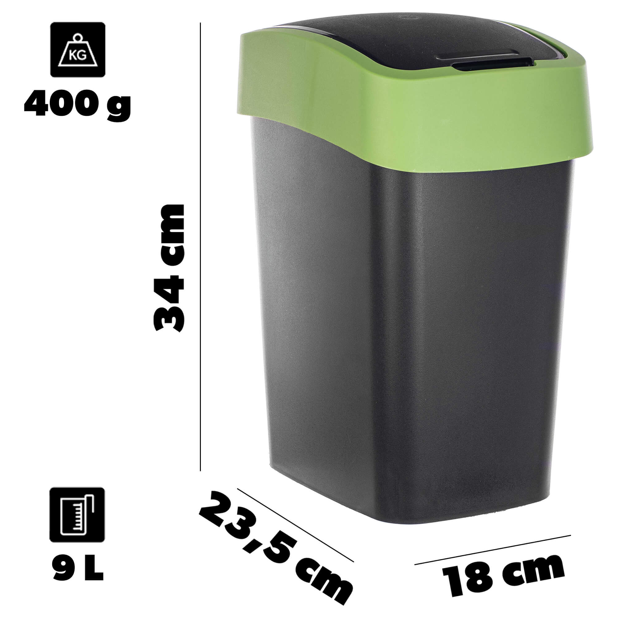 Kosz na śmieci Curver Flip Bin 9L czarno-zielony