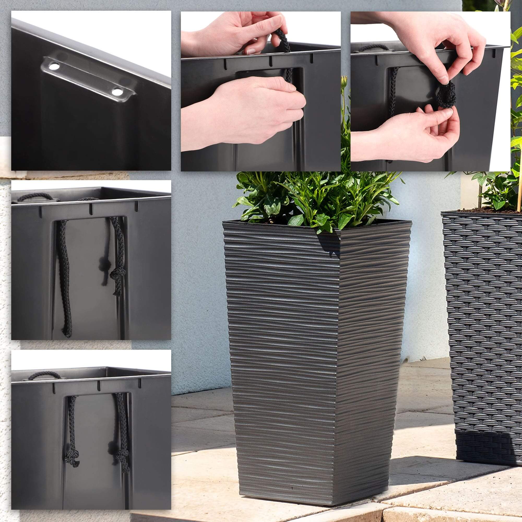 Donica na kwiaty z wkładem Pesaro rattan 40 cm, grafit