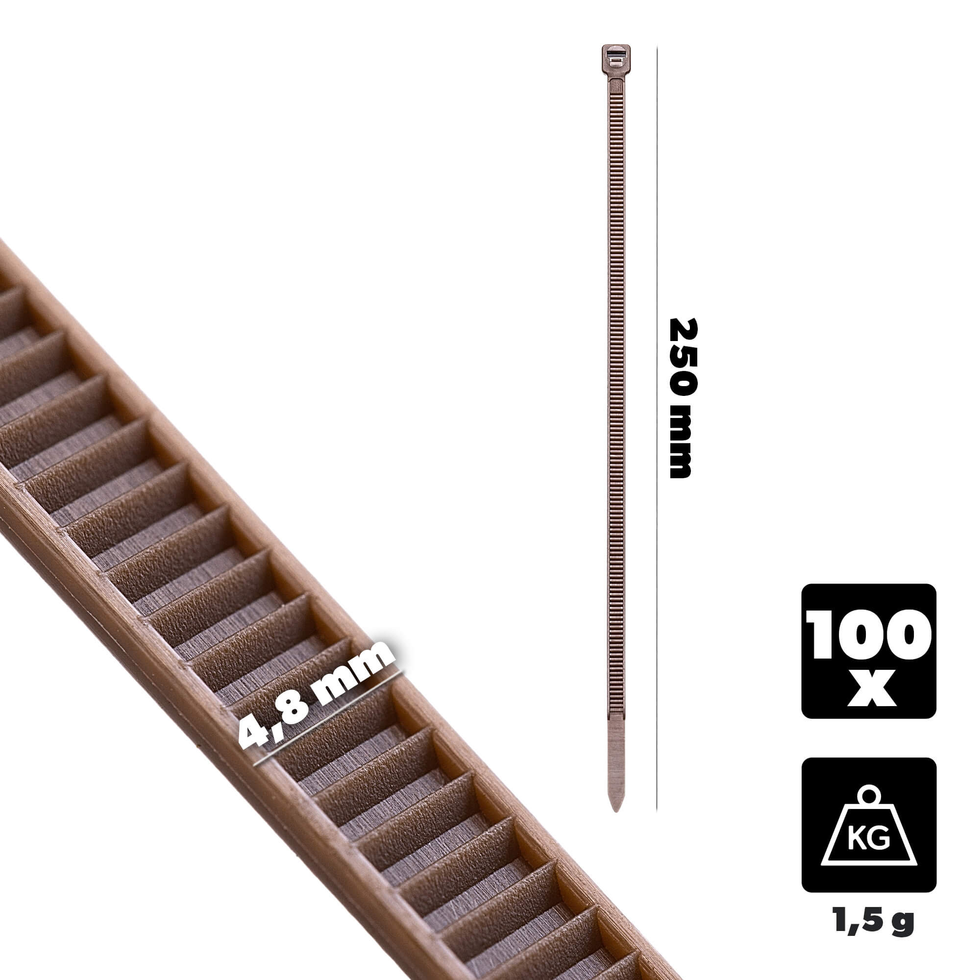 Opaski zaciskowe Maurens 250 x 4.8 mm brązowe 100 szt.